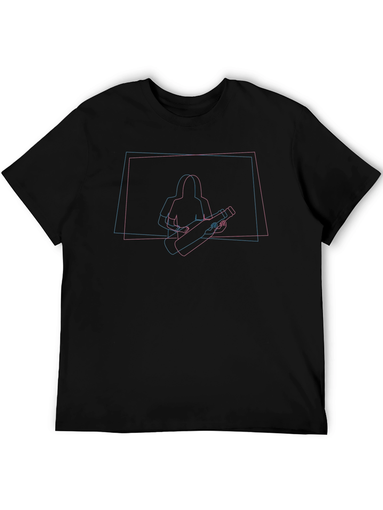 Retro 3D Graphic Tee - Black Cotton Blend