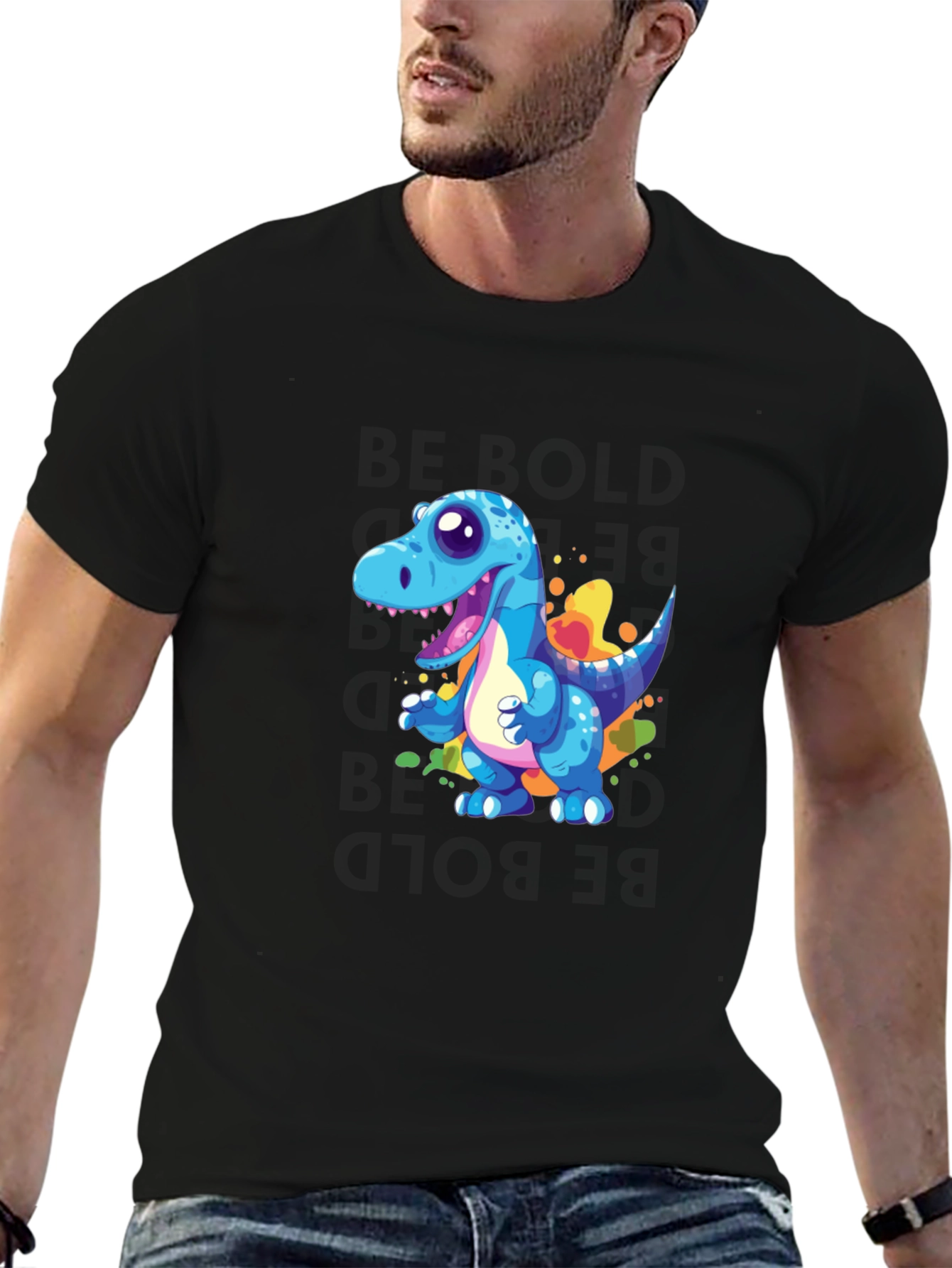 Cartoon Dinosaur Graphic Black T-Shirt