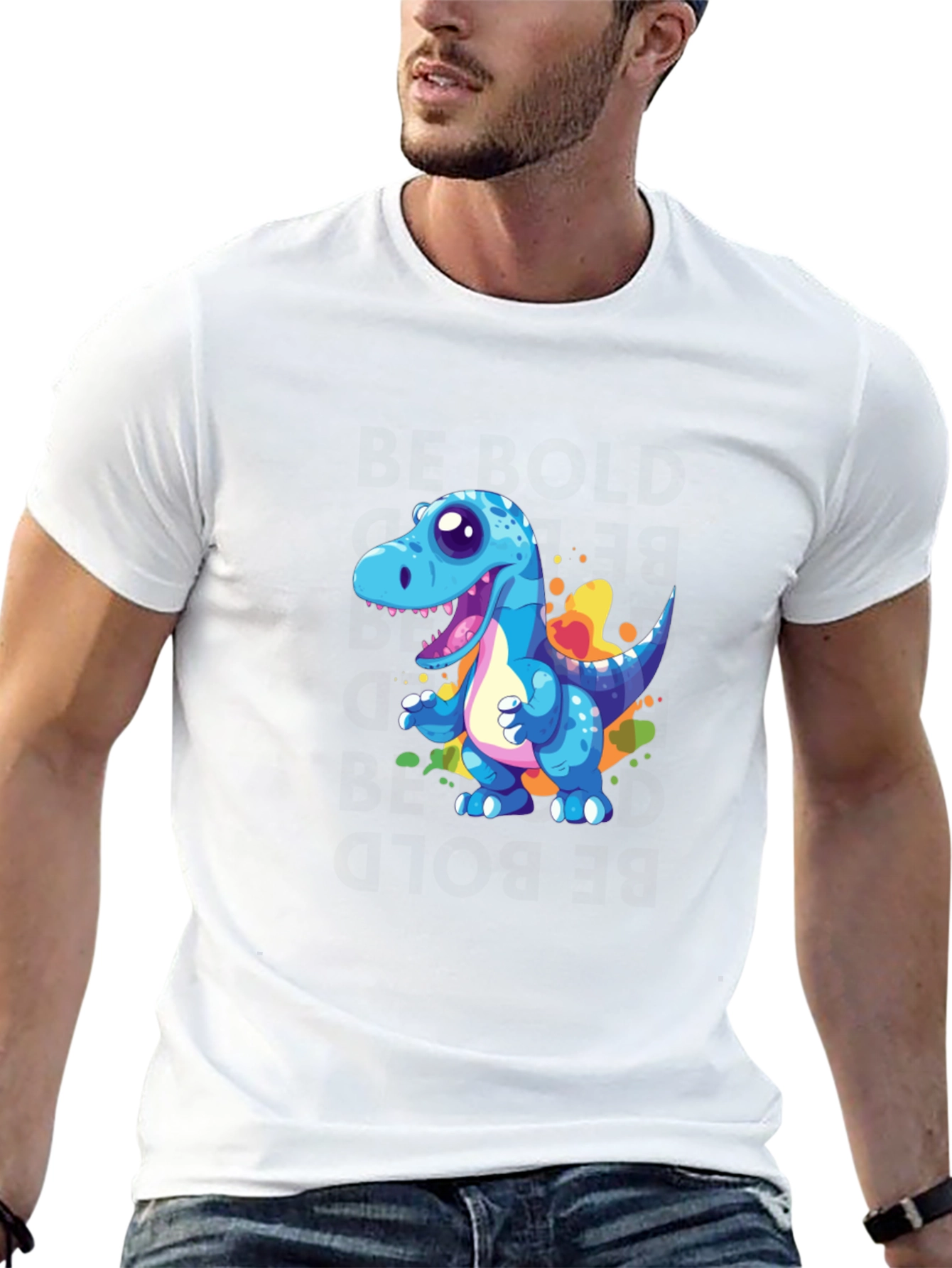 Cartoon Dinosaur Graphic Black T-Shirt