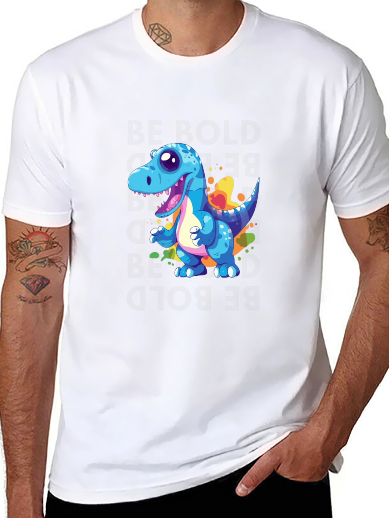Cartoon Dinosaur Graphic Black T-Shirt