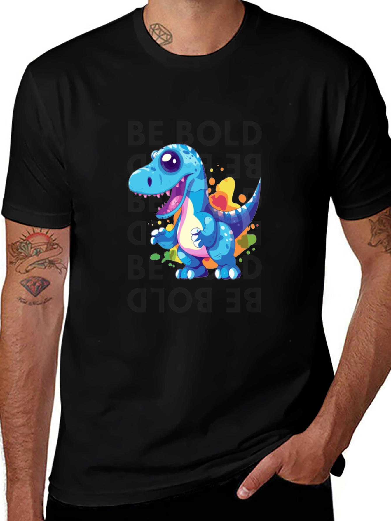 Cartoon Dinosaur Graphic Black T-Shirt