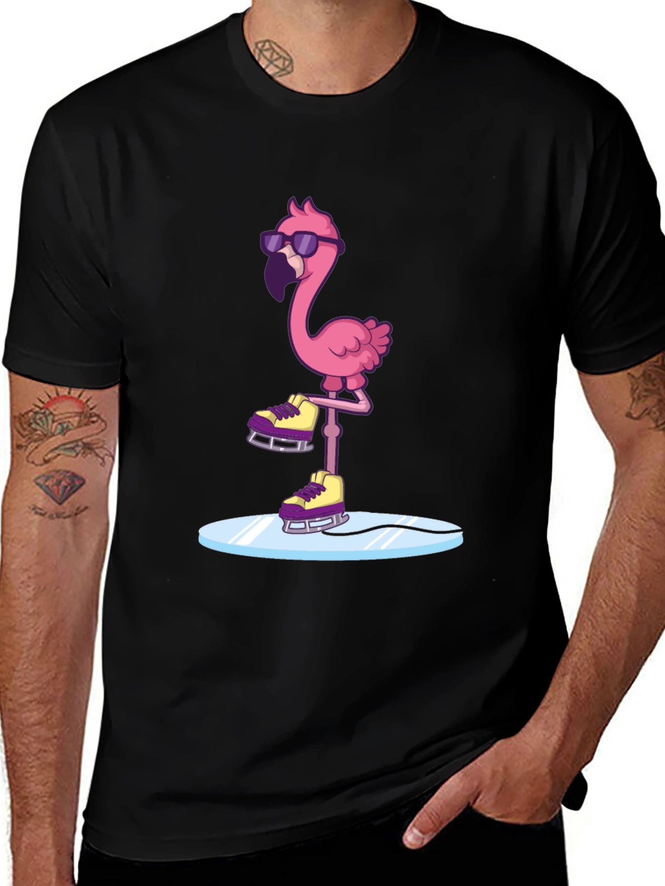 Cool Flamingo Ice Skating Graphic Tee