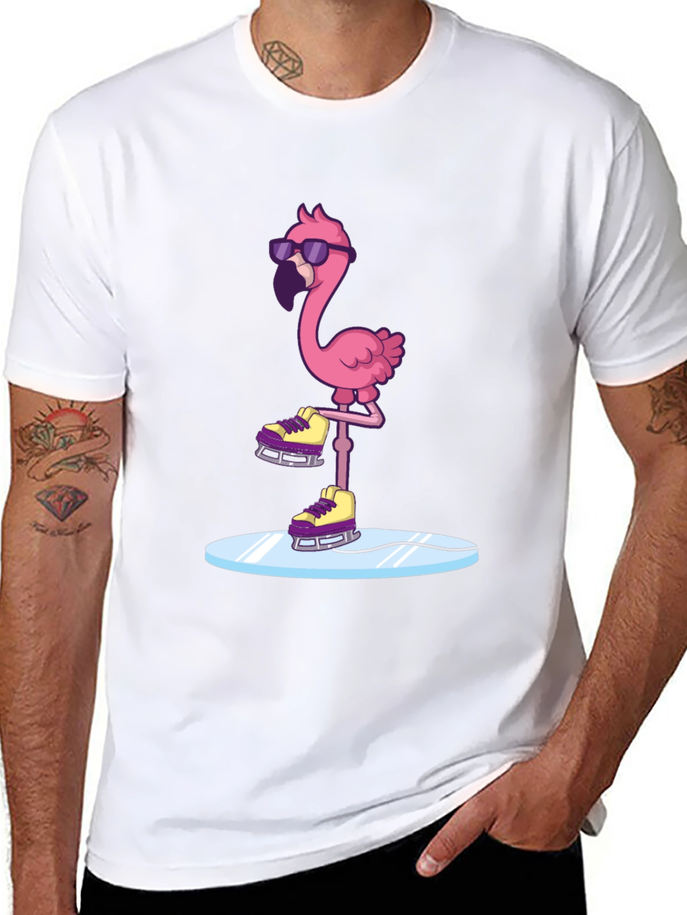 Cool Flamingo Ice Skating Graphic Tee