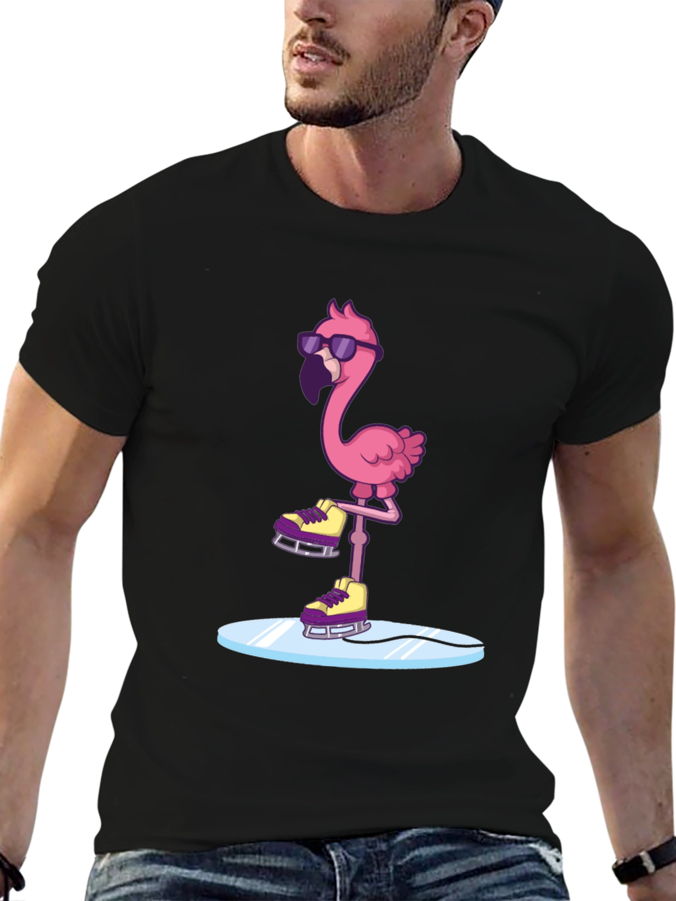 Cool Flamingo Ice Skating Graphic Tee