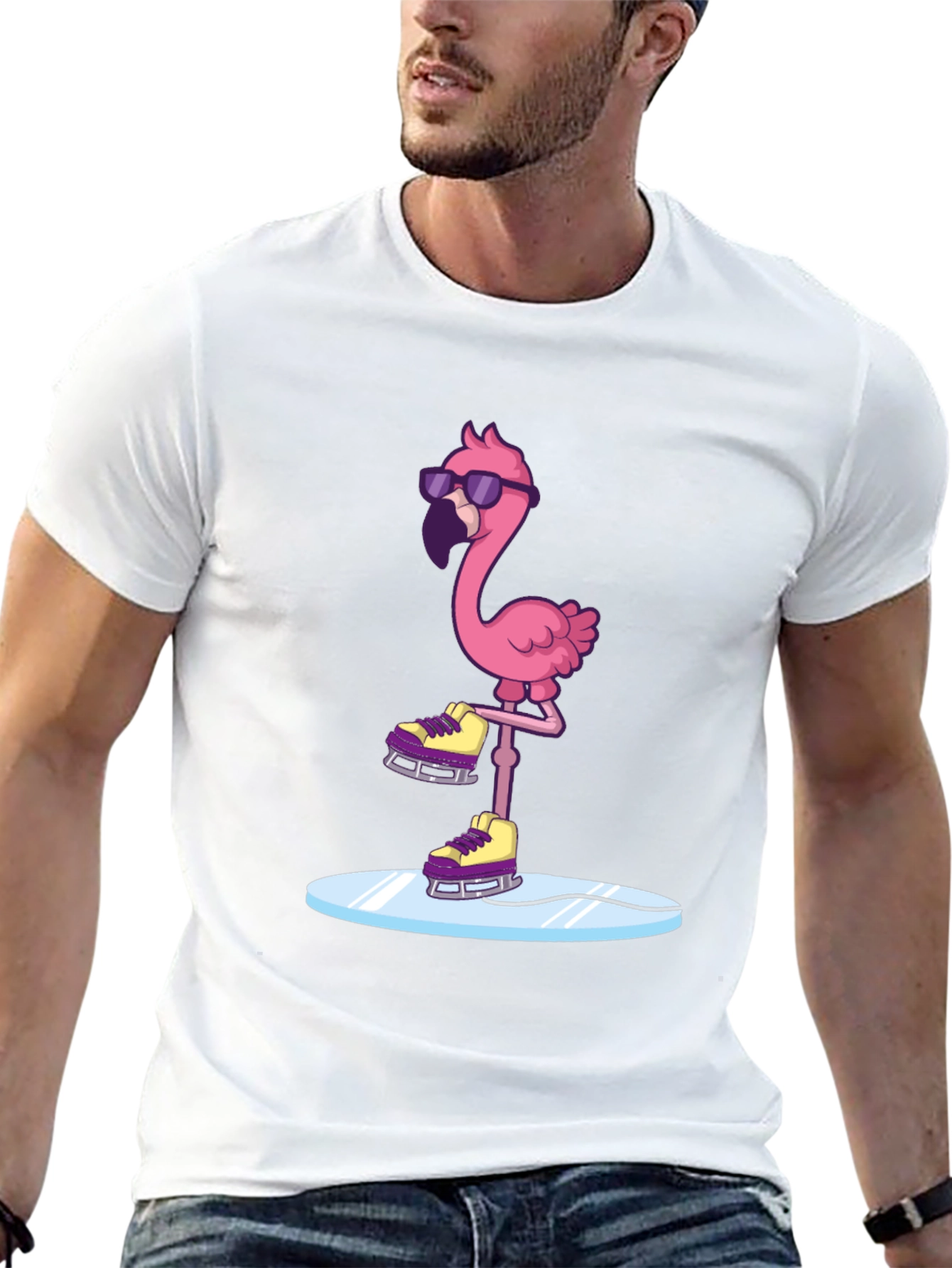 Cool Flamingo Ice Skating Graphic Tee