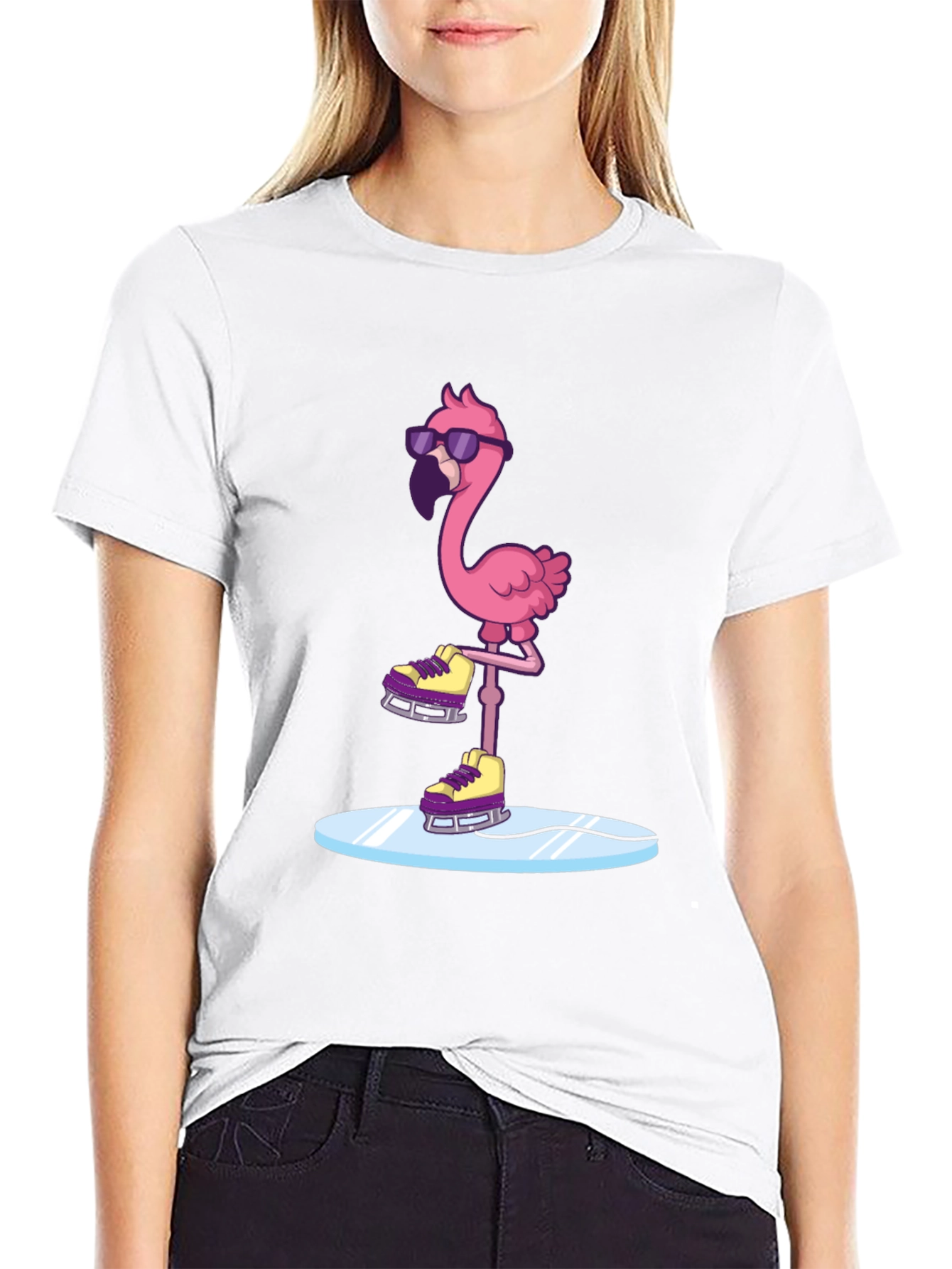 Cool Flamingo Ice Skating Graphic Tee