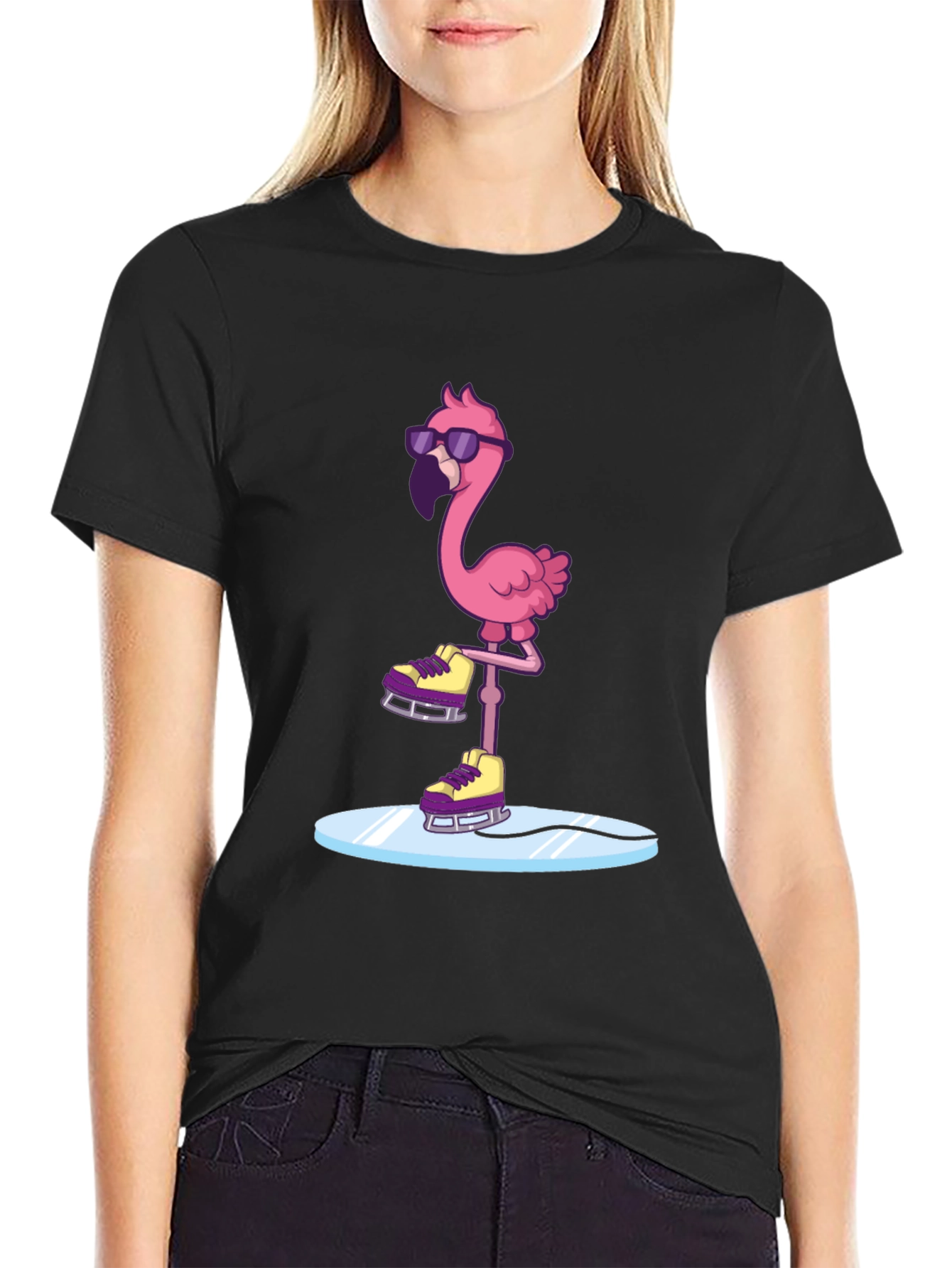 Cool Flamingo Ice Skating Graphic Tee