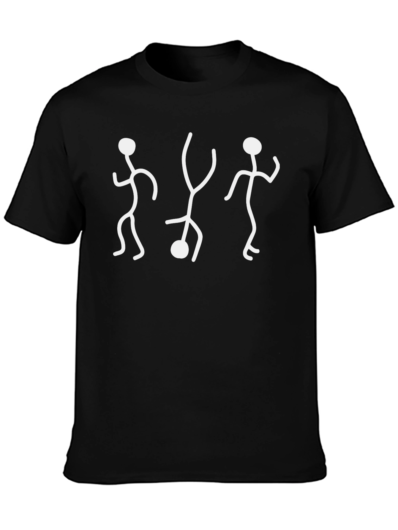 Cool Black T-Shirt with Dancing Stick Figure Art
