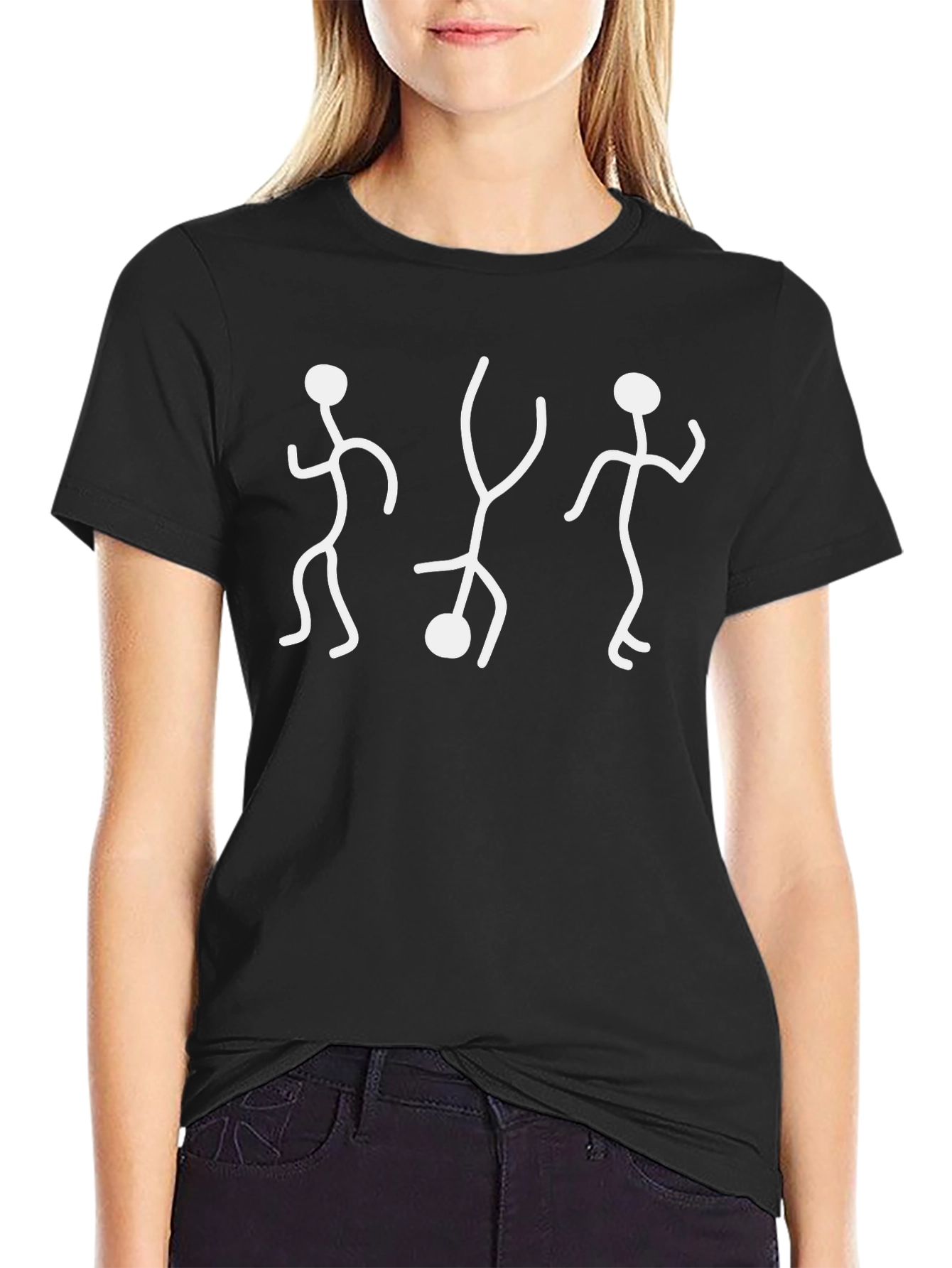 Cool Black T-Shirt with Dancing Stick Figure Art