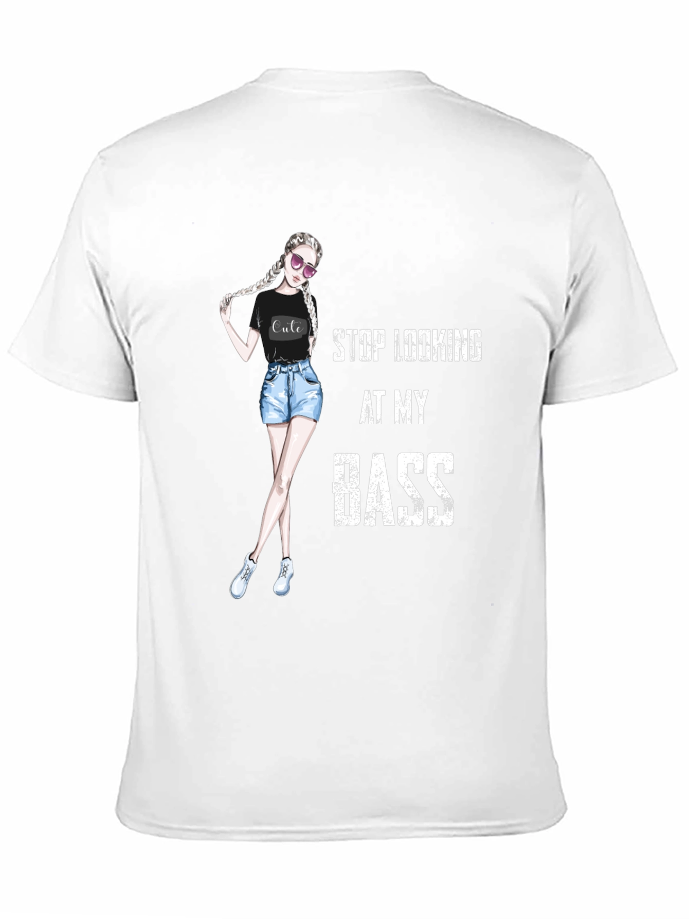 Stop Looking At My Bass - Novelty Graphic T-Shirt