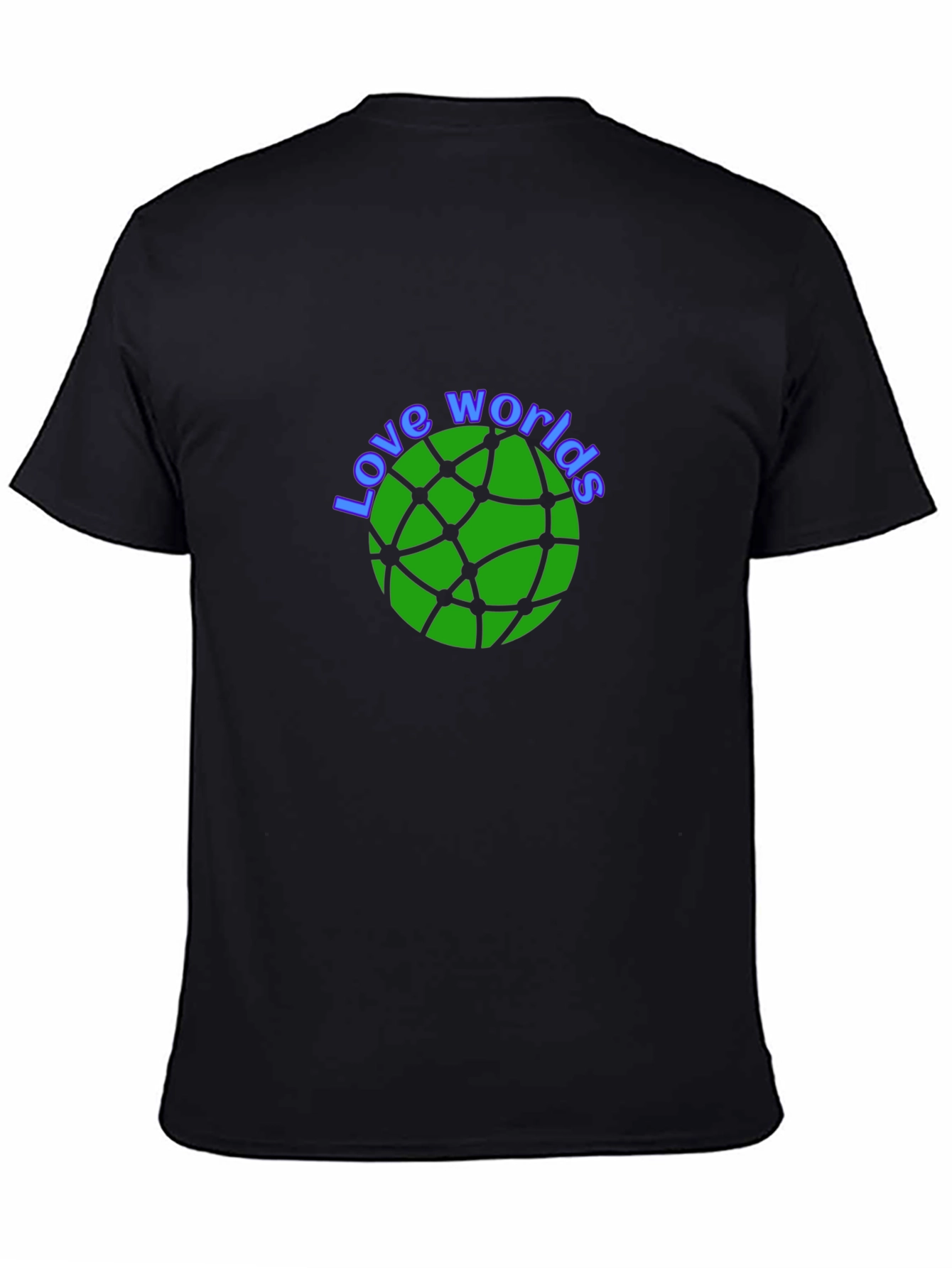 Love Worlds T-Shirt Round Green Design on Black