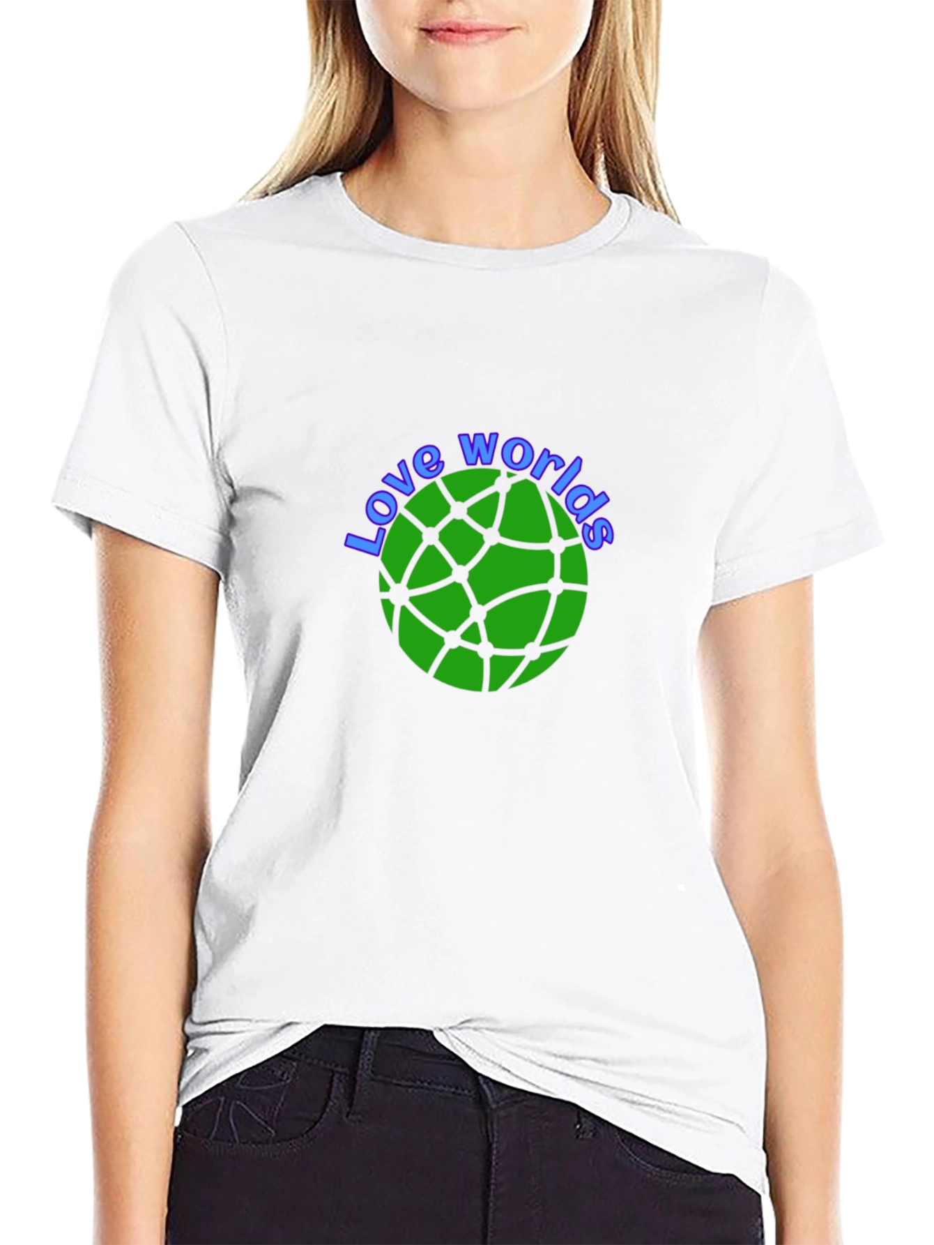 Love Worlds T-Shirt Round Green Design on Black
