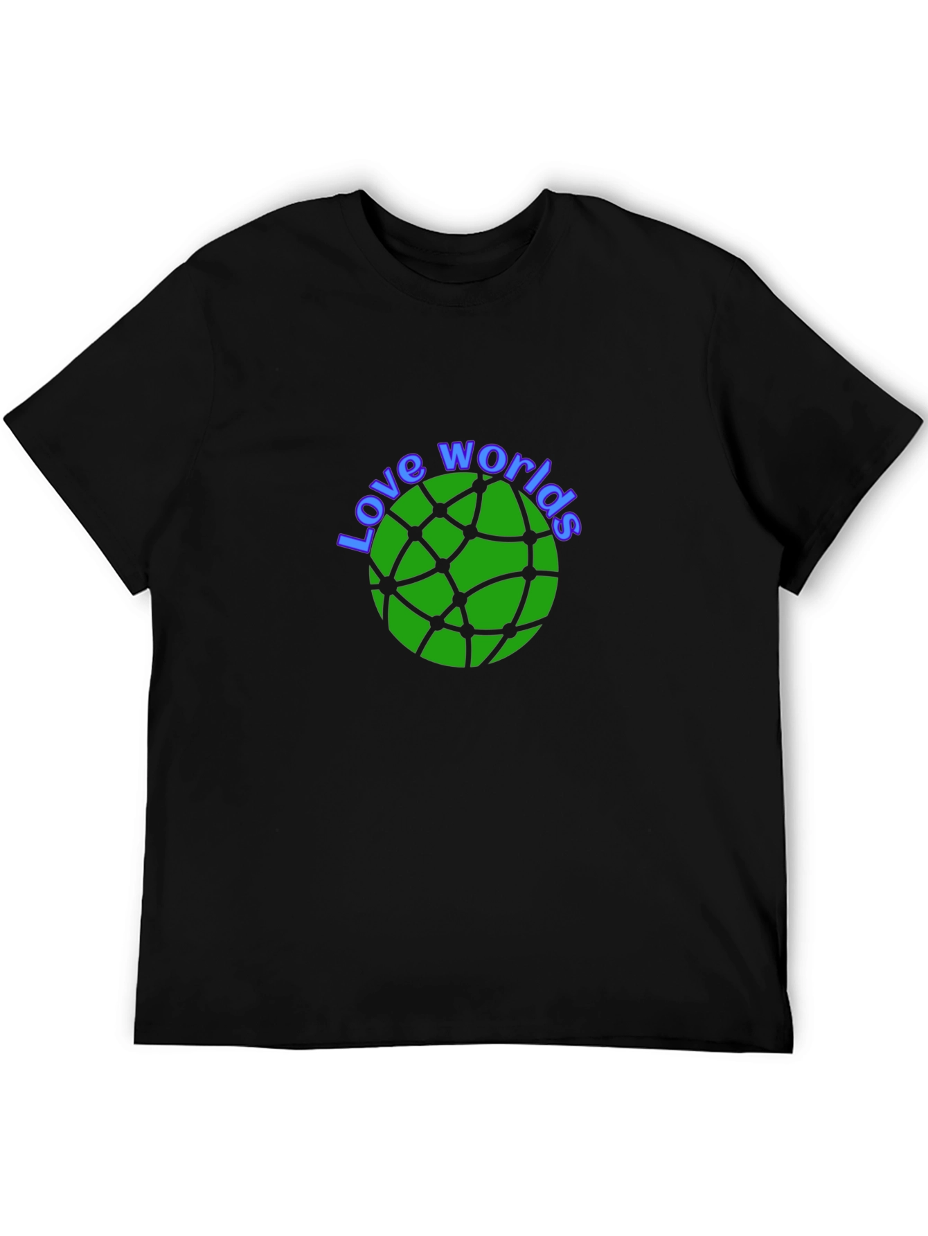 Love Worlds T-Shirt Round Green Design on Black