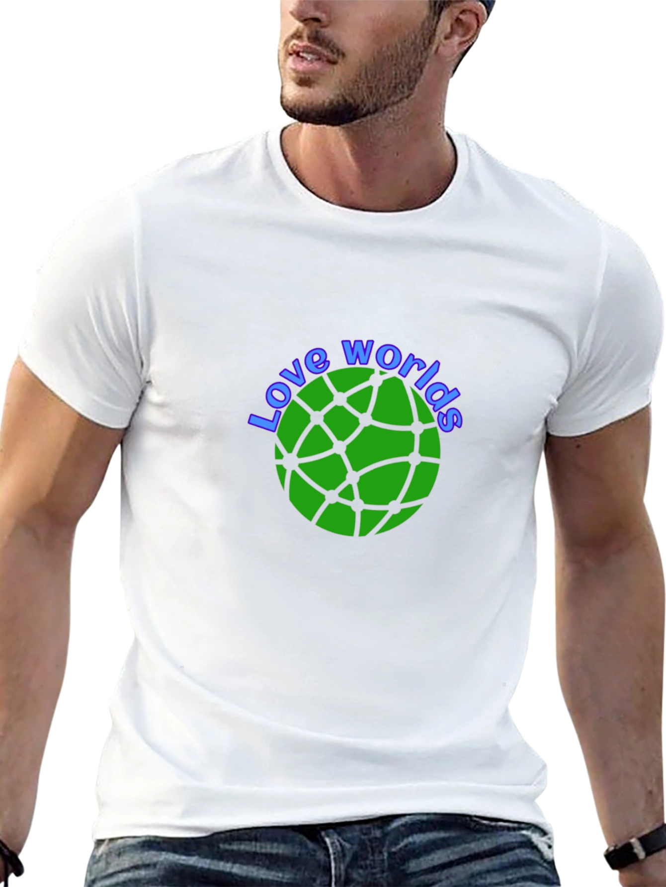 Love Worlds T-Shirt Round Green Design on Black