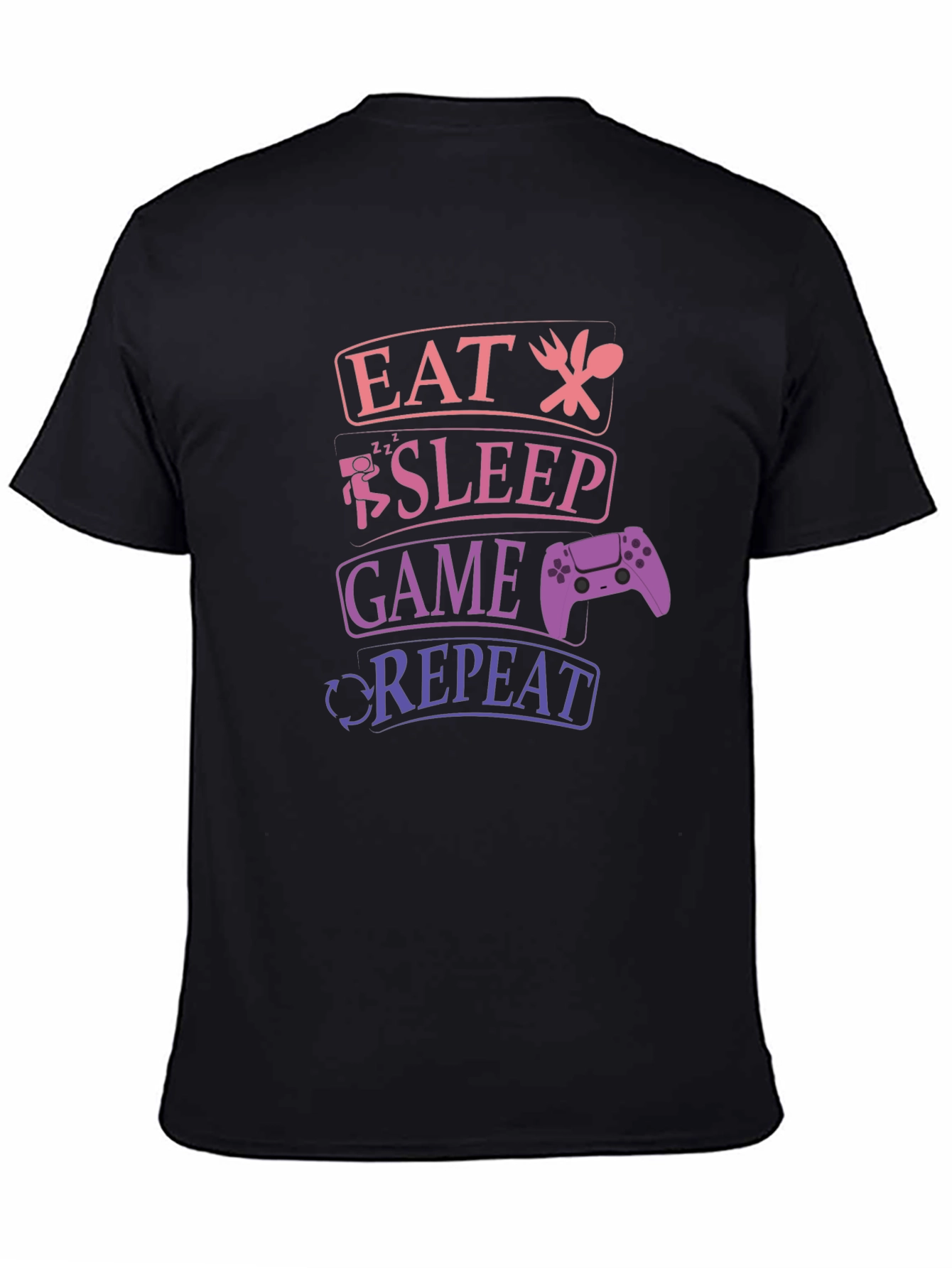 Eat Sleep Game Repeat Gamer T-Shirt - Black