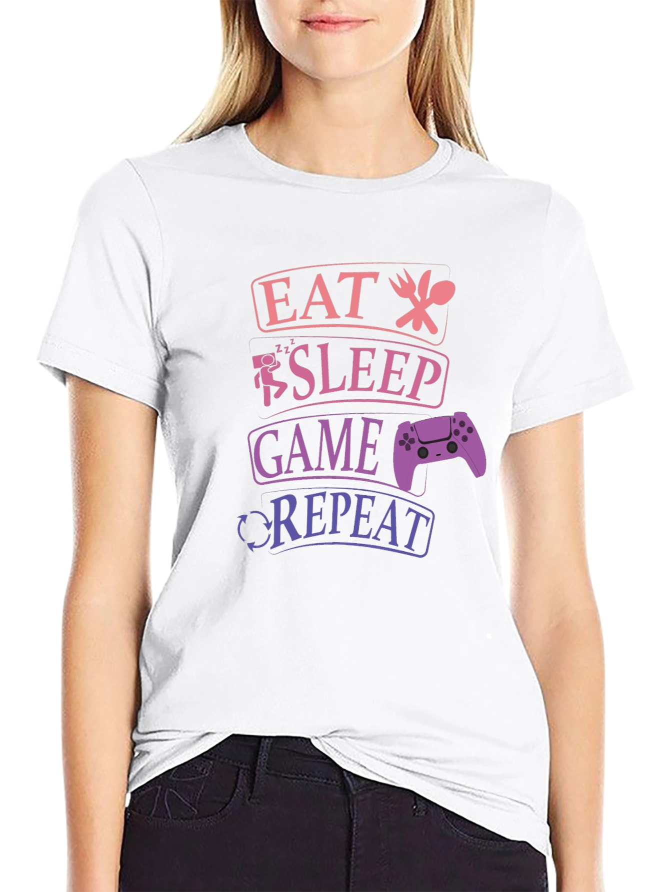 Eat Sleep Game Repeat Gamer T-Shirt - Black