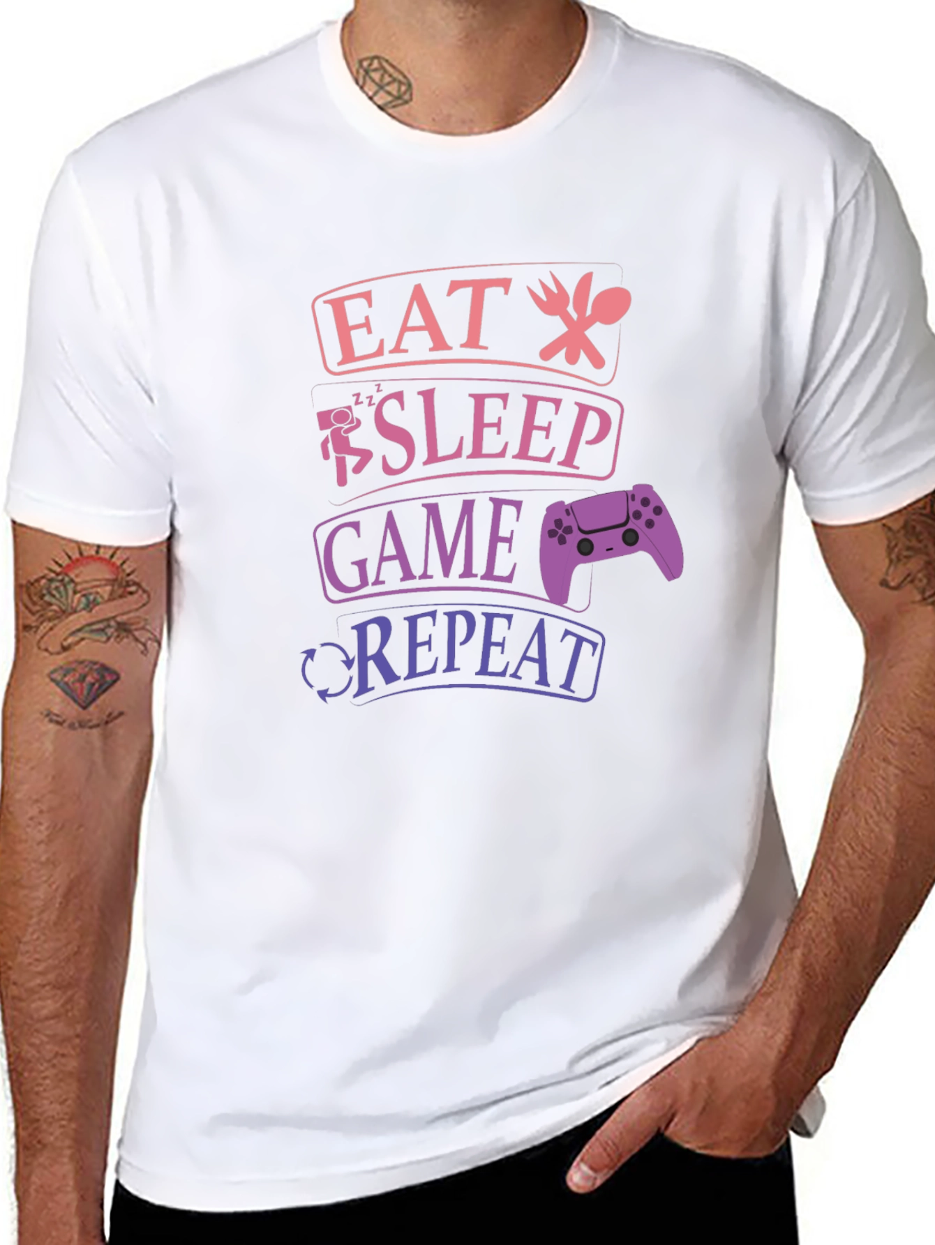 Eat Sleep Game Repeat Gamer T-Shirt - Black