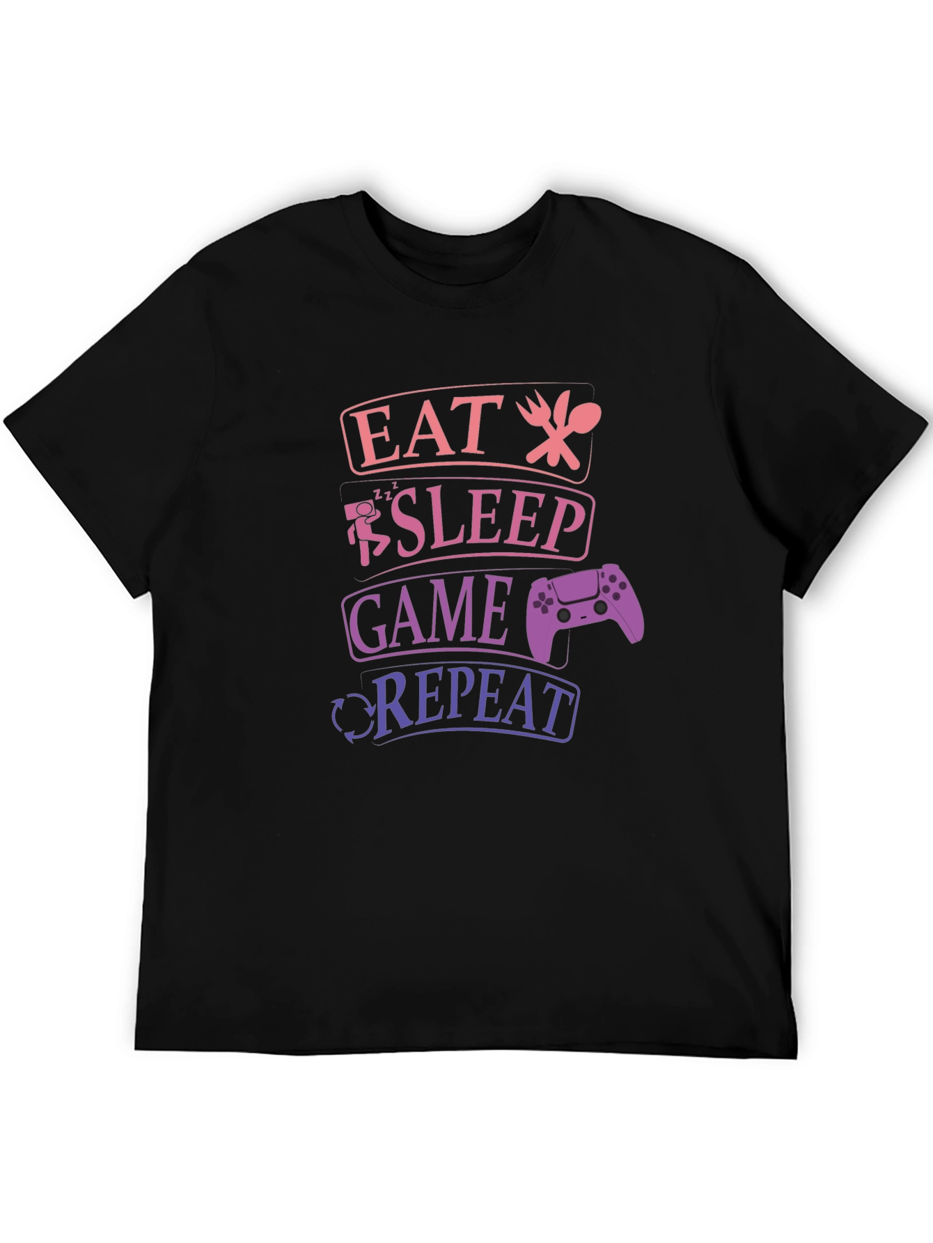 Eat Sleep Game Repeat Gamer T-Shirt - Black
