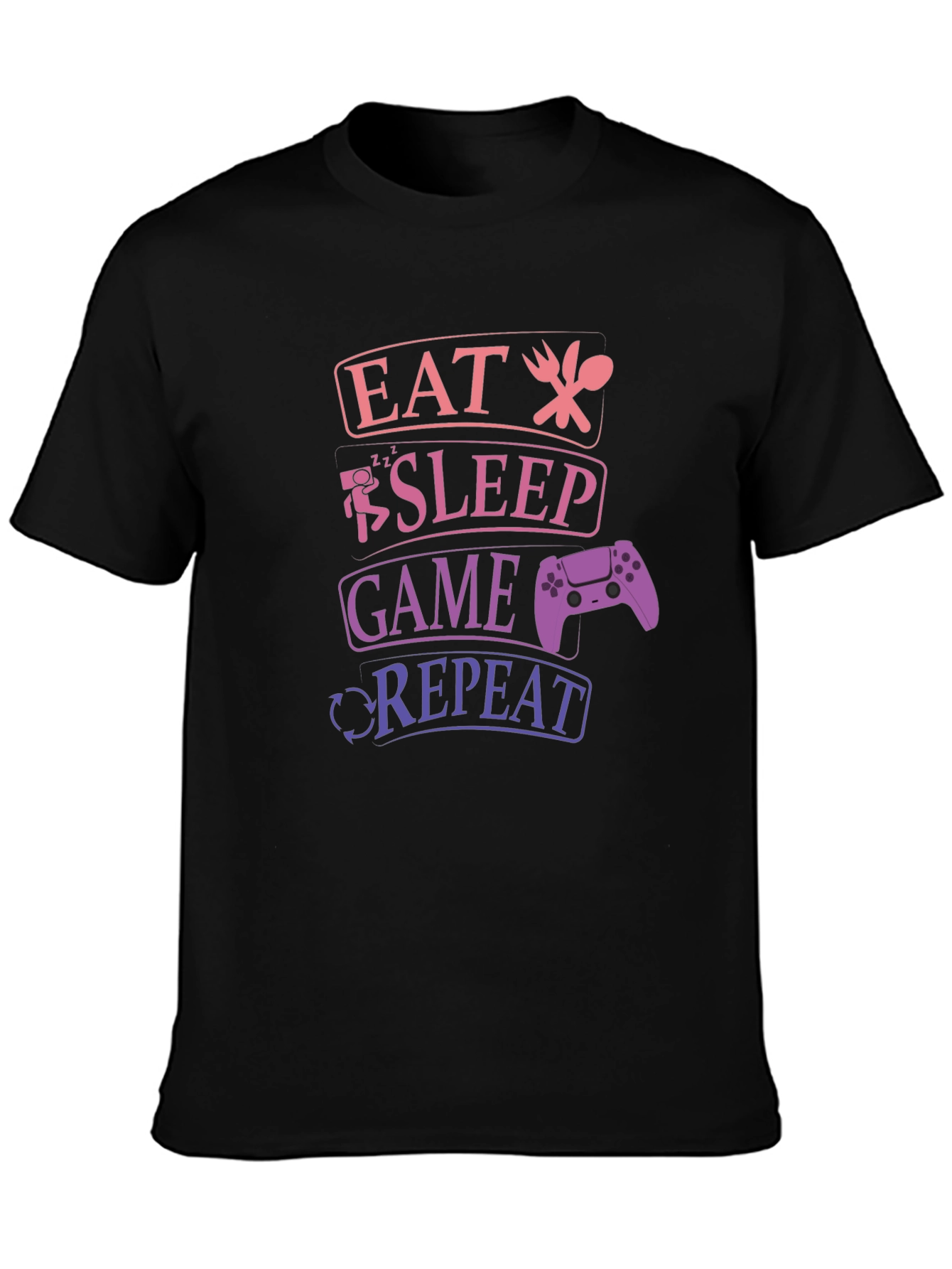 Eat Sleep Game Repeat Gamer T-Shirt - Black