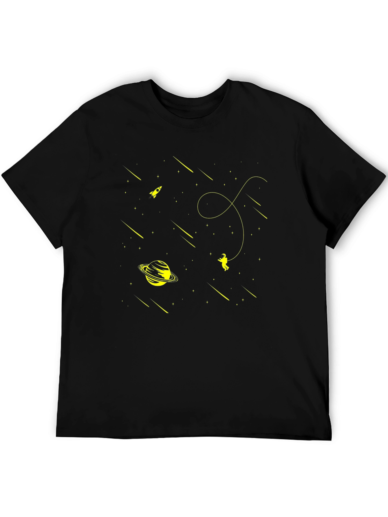 Space Explorer Black T-Shirt: Rocket Planet Astronaut Design