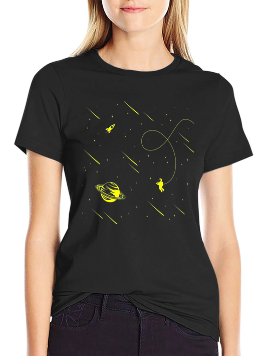 Space Explorer Black T-Shirt: Rocket Planet Astronaut Design