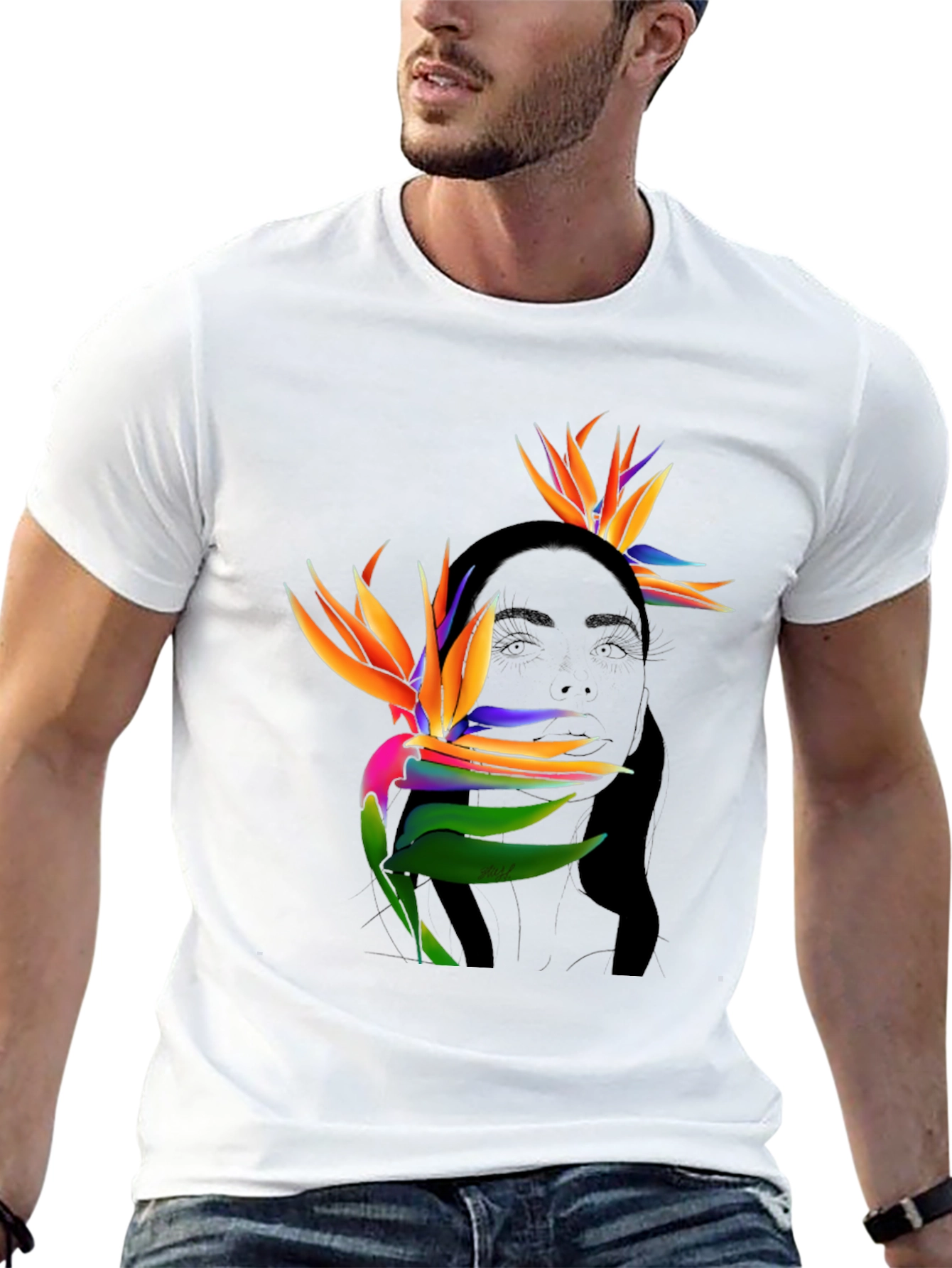 Tropical Birds of Paradise Graphic Tee - Black