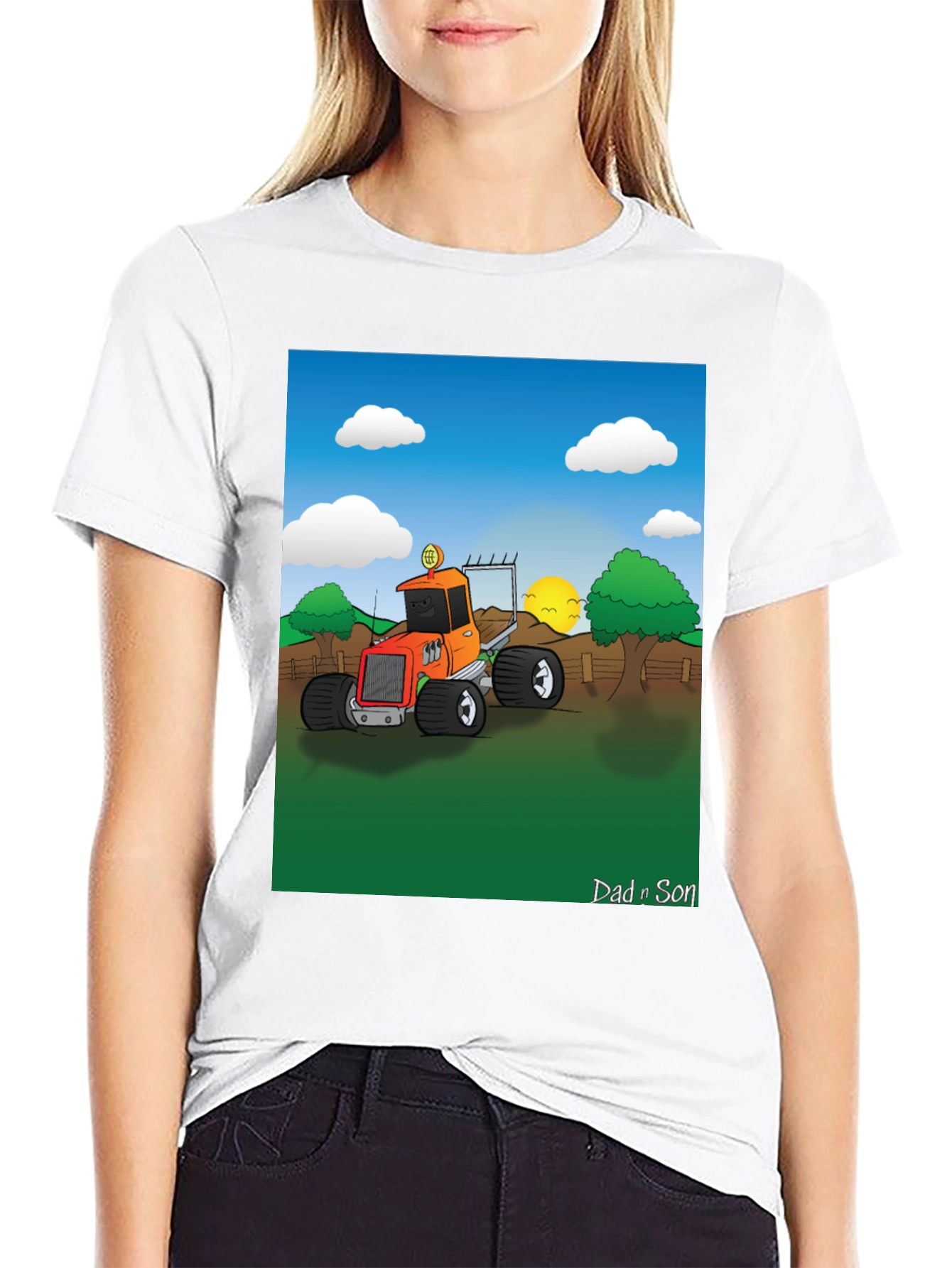 Dad n Son Cartoon Tractor T-Shirt