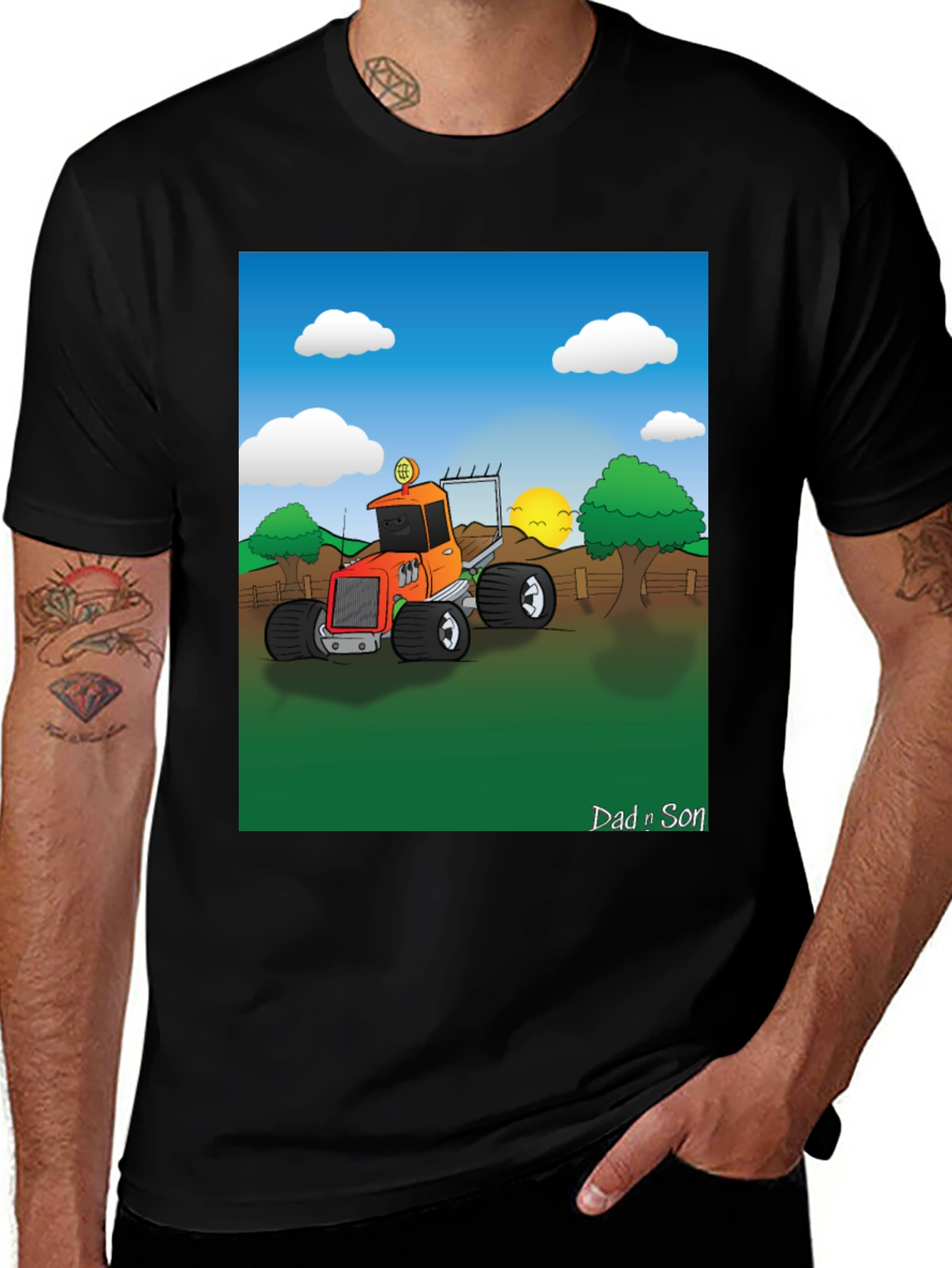 Dad n Son Cartoon Tractor T-Shirt