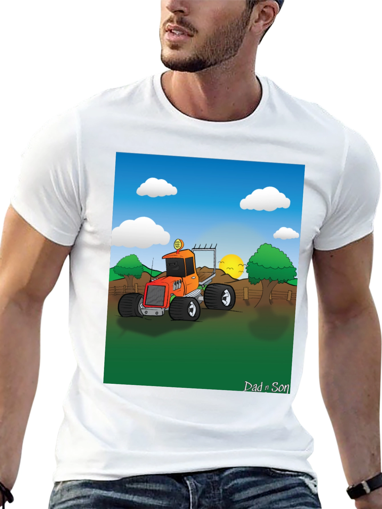 Dad n Son Cartoon Tractor T-Shirt