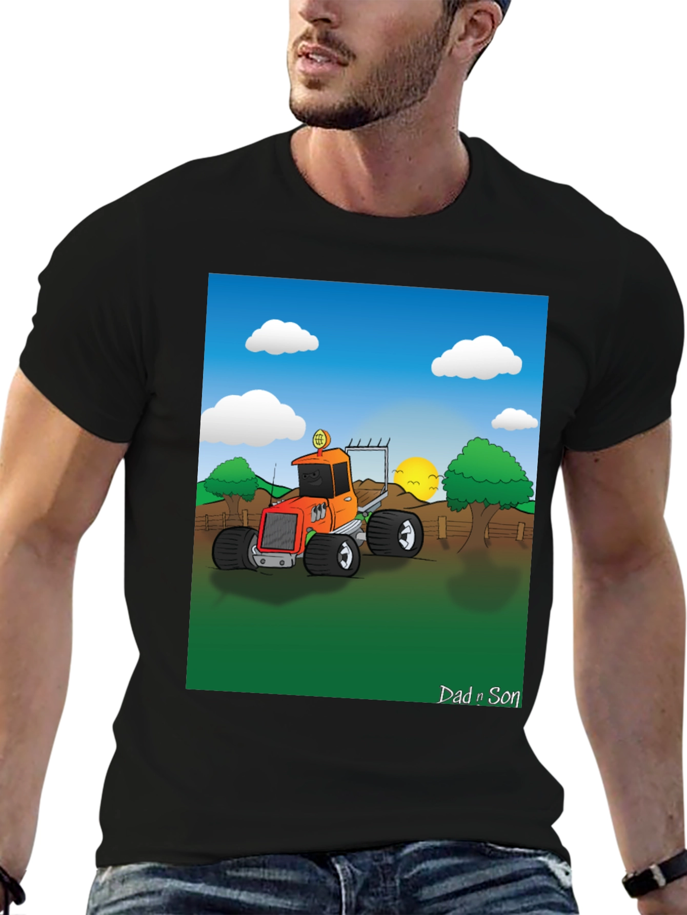 Dad n Son Cartoon Tractor T-Shirt