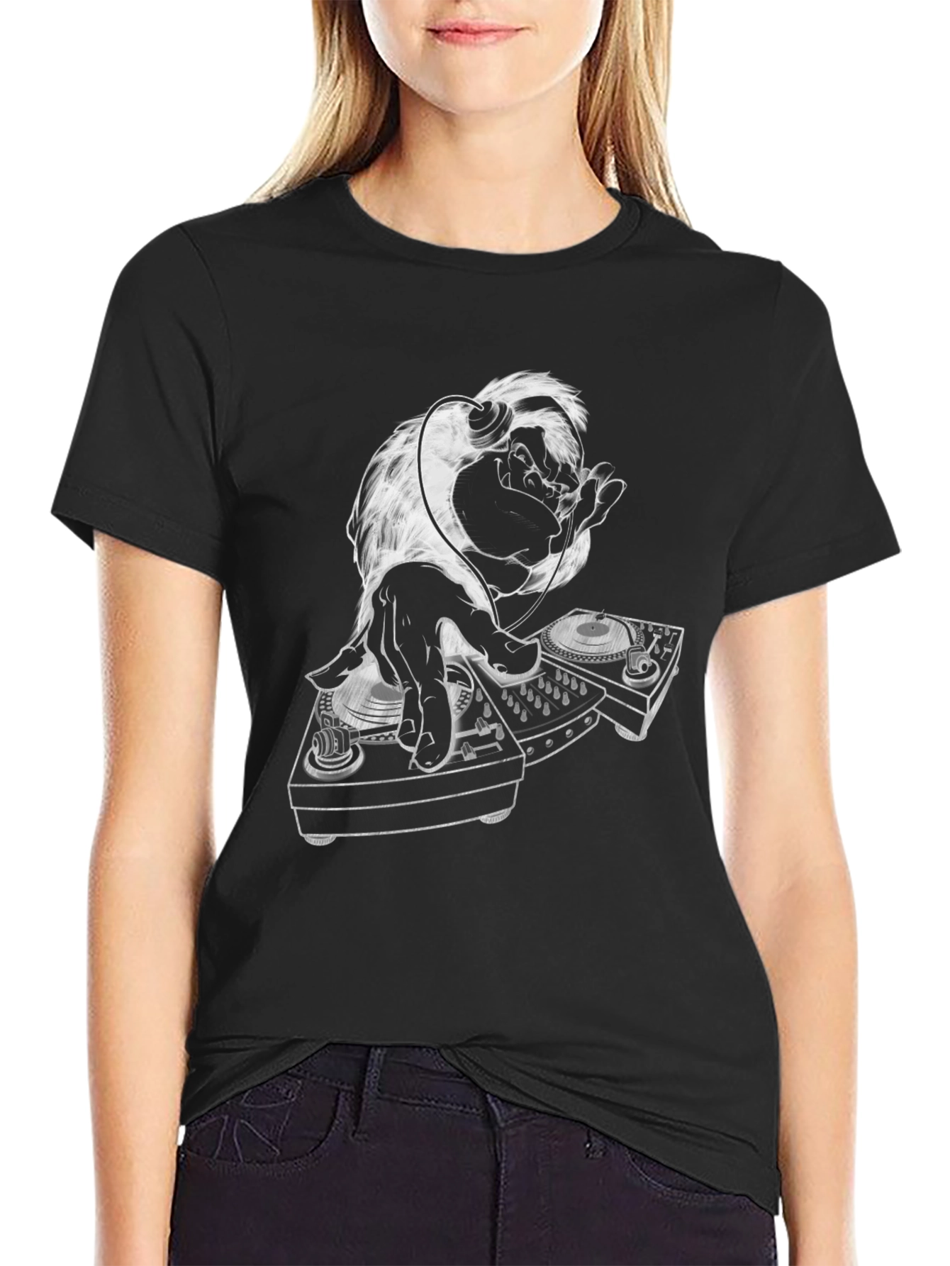 DJ Gorilla Graphic T-Shirt - Black Cotton Blend