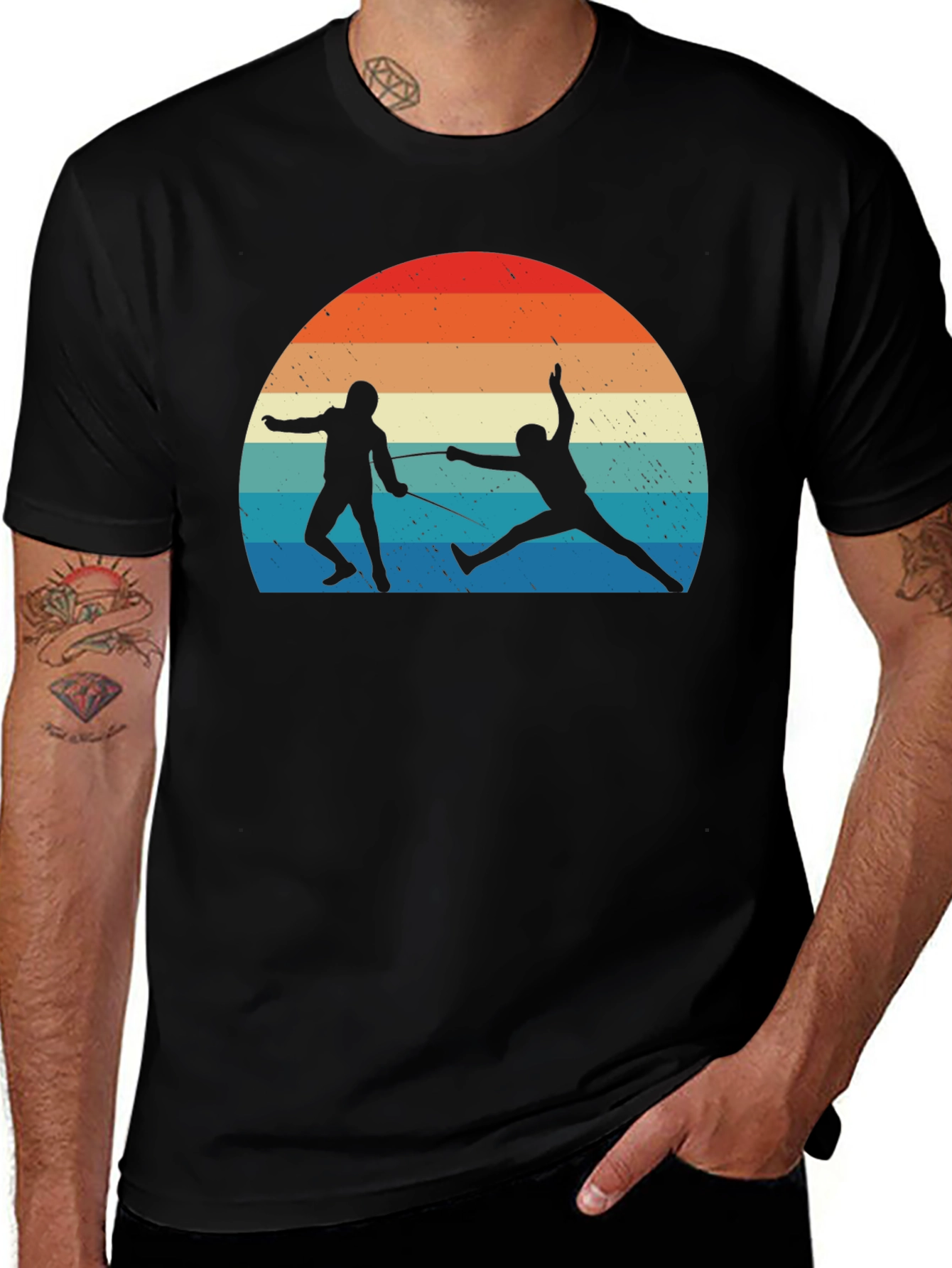 Fencing Sunset Graphic Tee - Retro Style