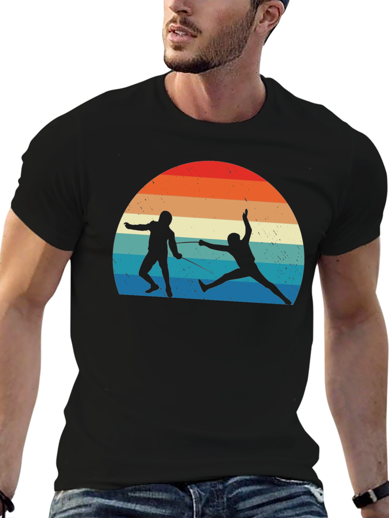 Fencing Sunset Graphic Tee - Retro Style