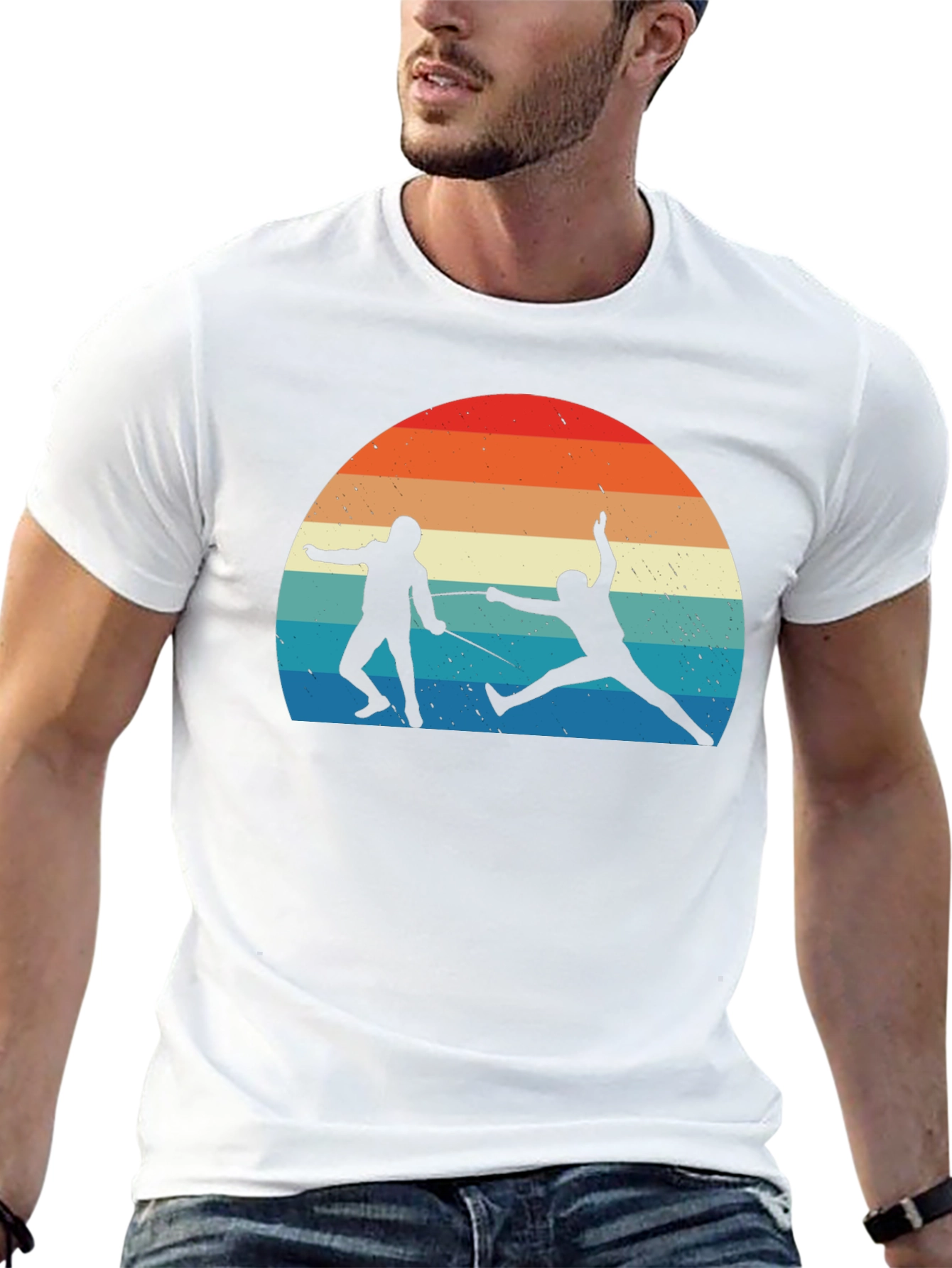Fencing Sunset Graphic Tee - Retro Style