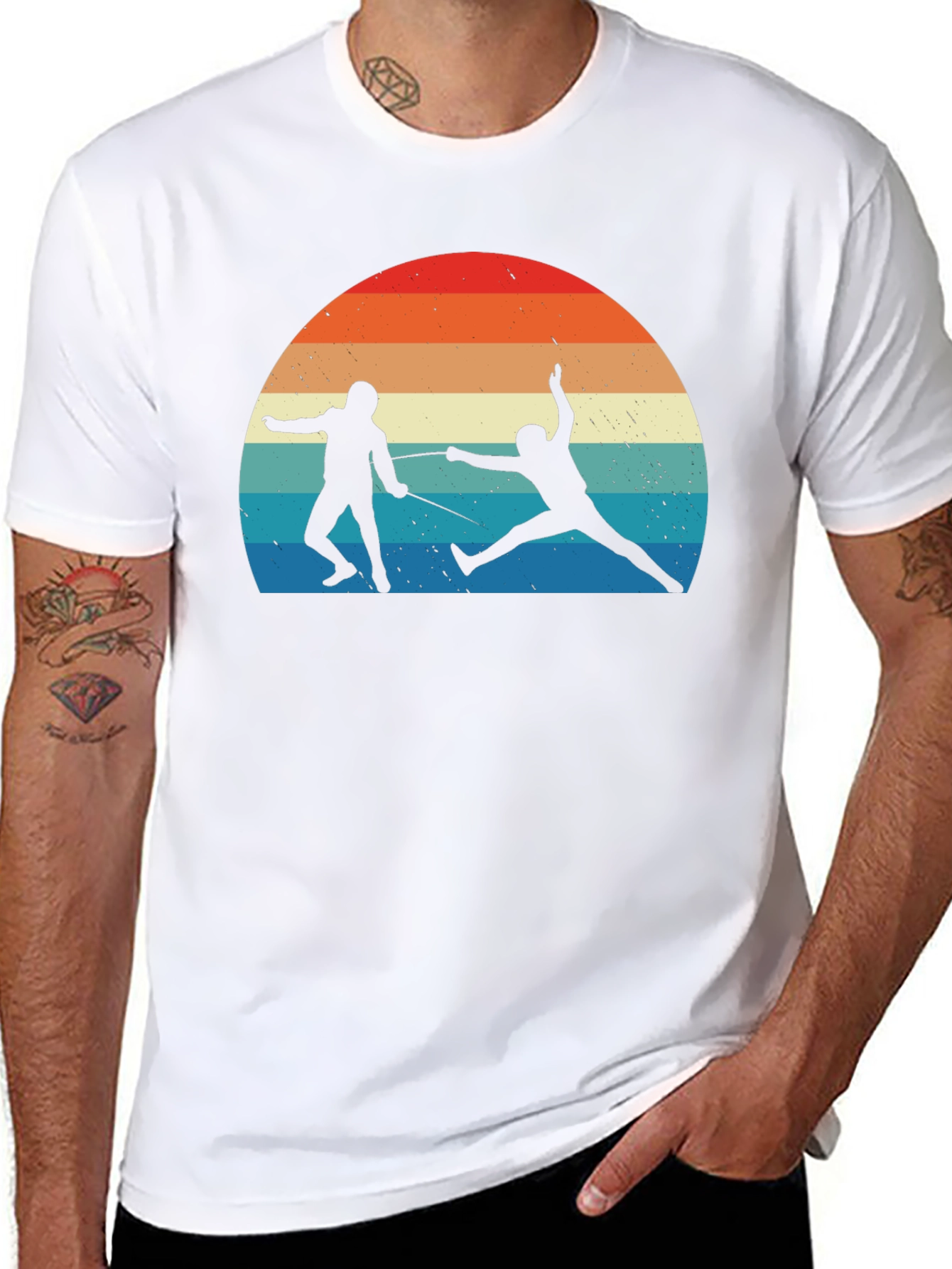 Fencing Sunset Graphic Tee - Retro Style