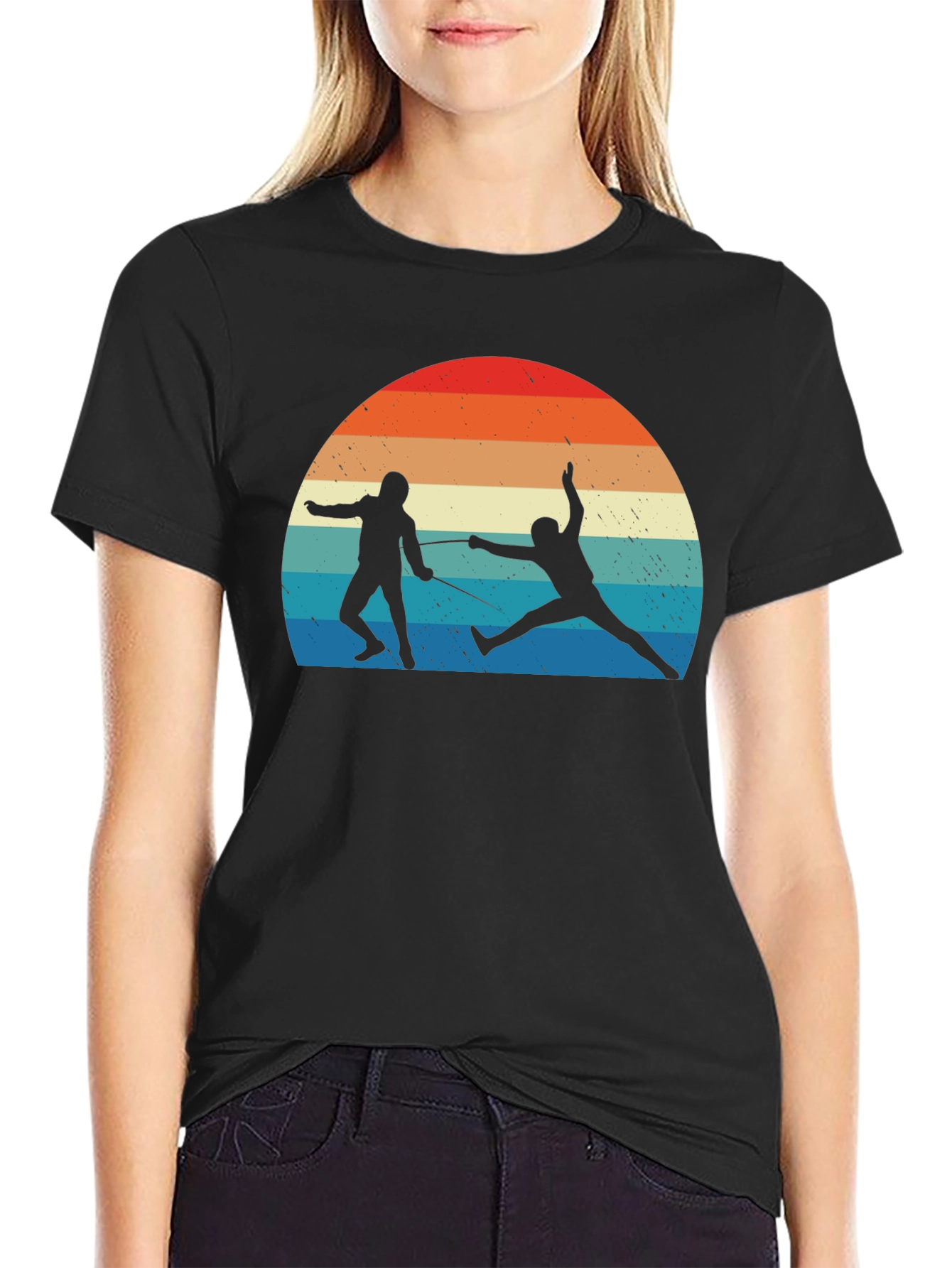 Fencing Sunset Graphic Tee - Retro Style