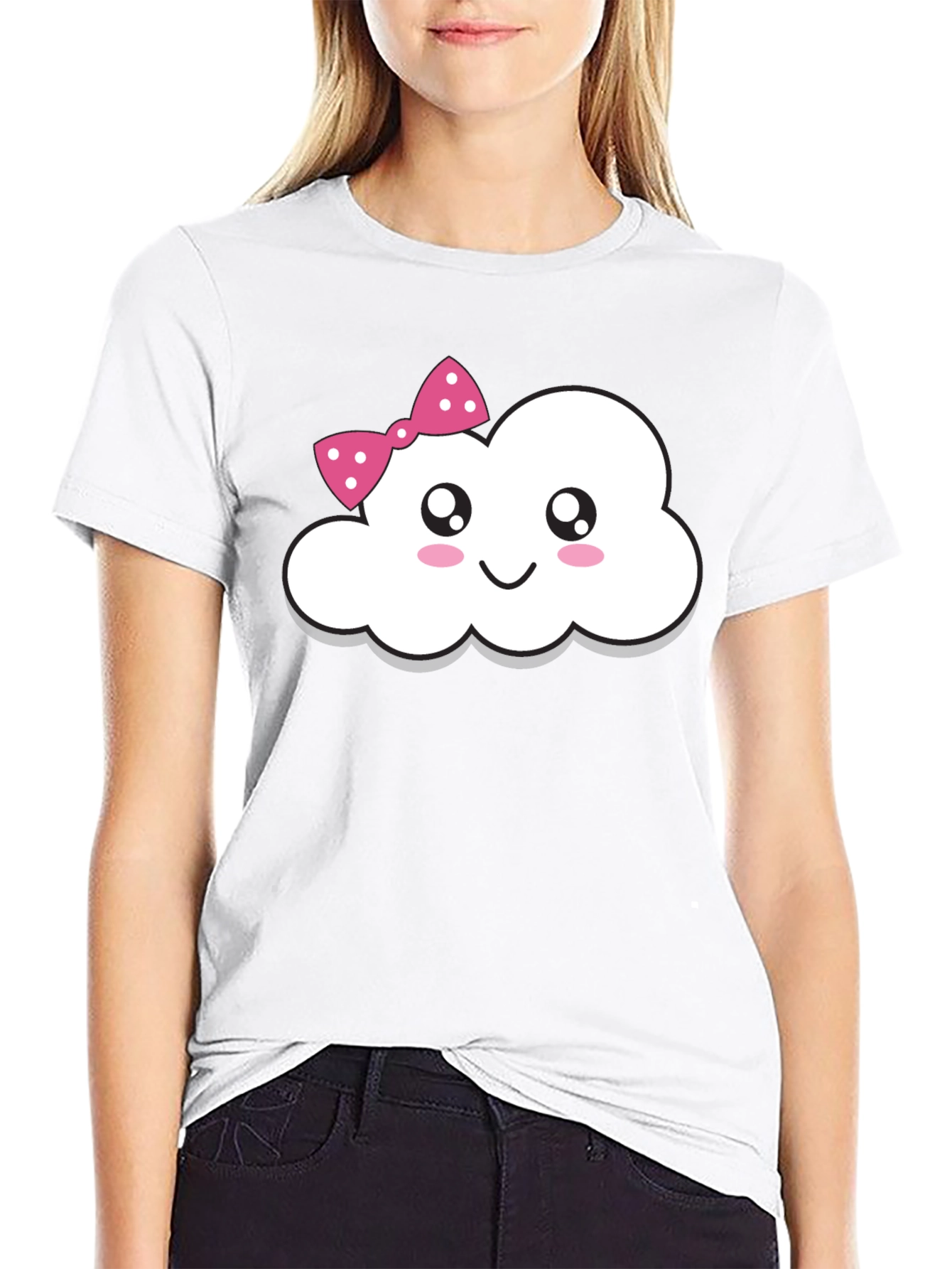 Cute Cloud with Bow T-Shirt - Fun Kawaii Style