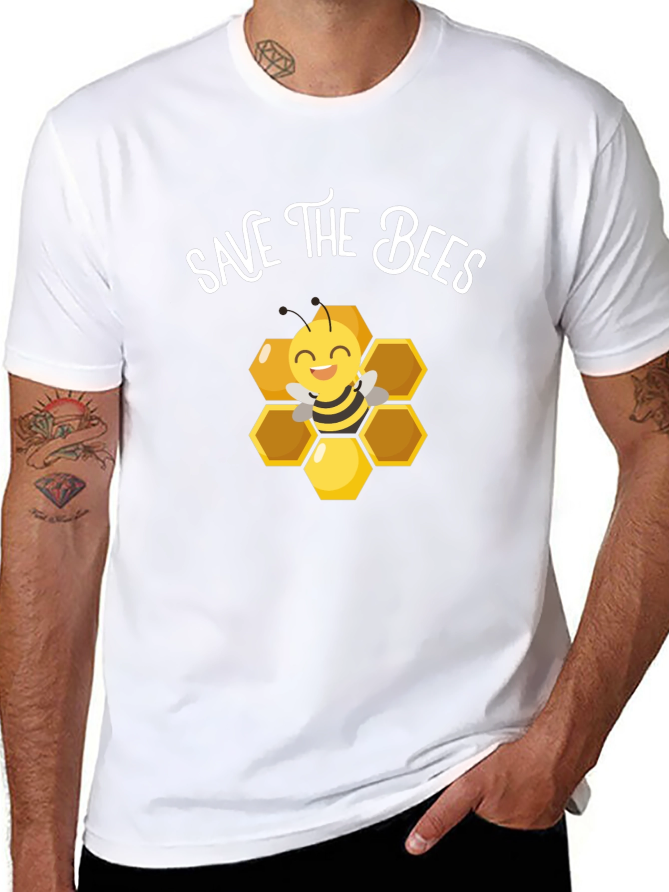 Save the Bees T-Shirt: Cute Bee and Honeycomb Design