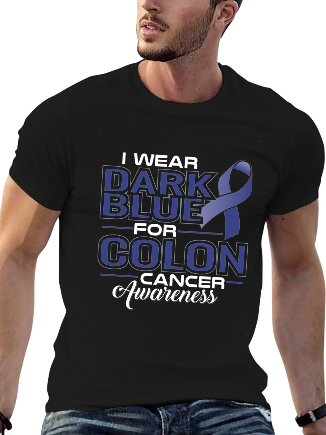 Colon Cancer Awareness Dark Blue Ribbon T-Shirt
