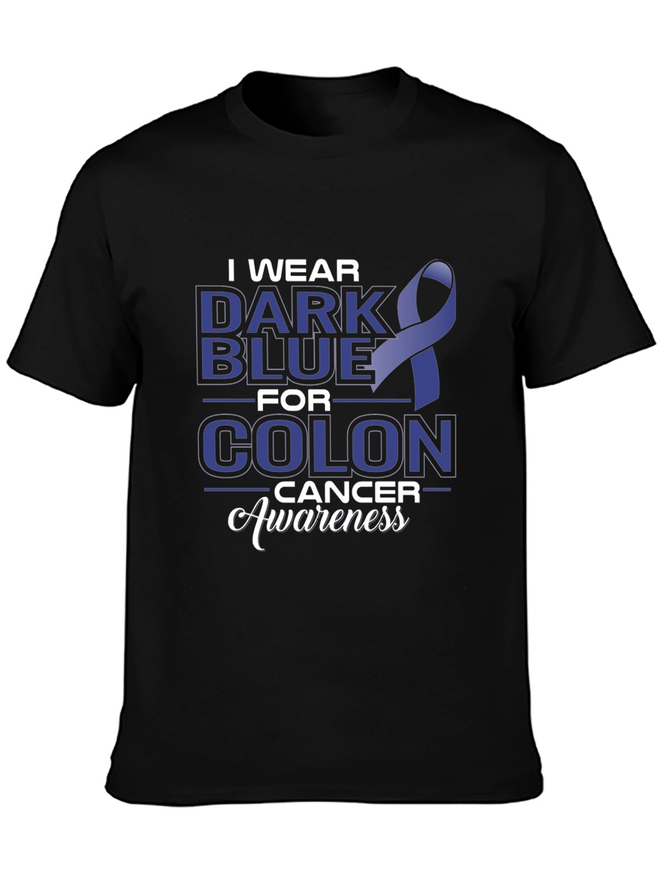 Colon Cancer Awareness Dark Blue Ribbon T-Shirt