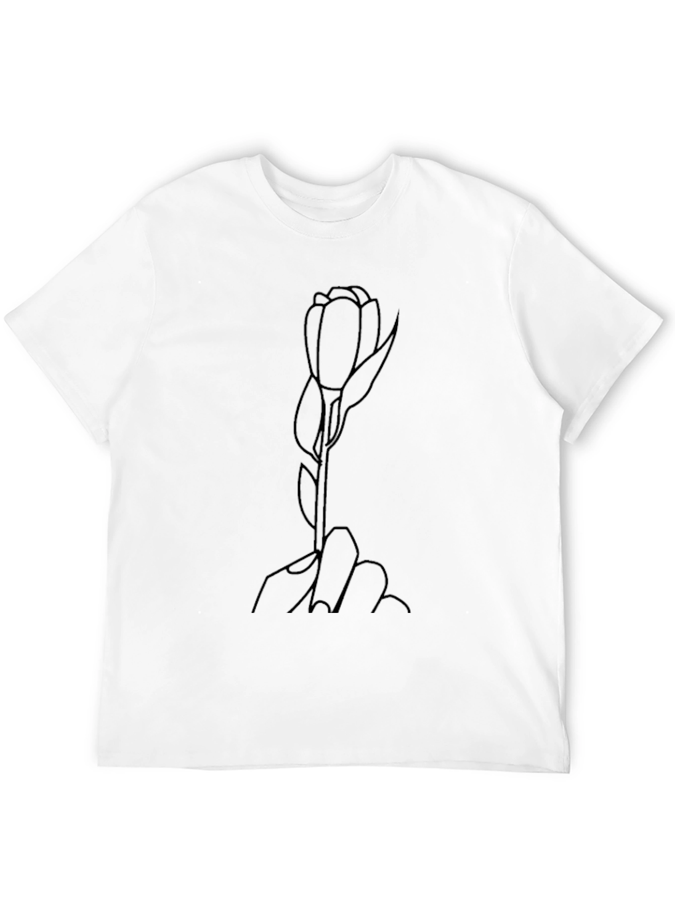Minimalist Rose Outline Black T-Shirt