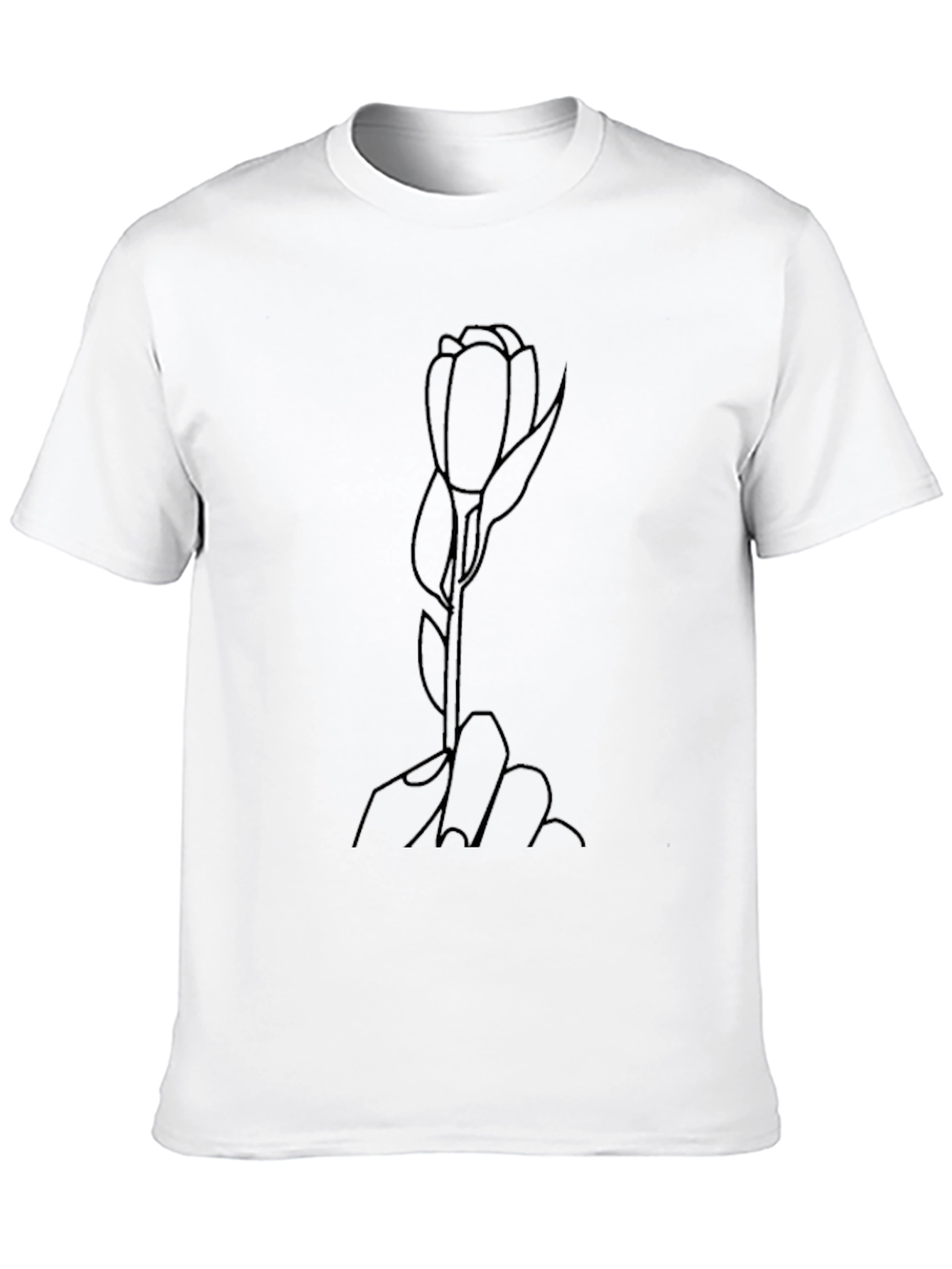Minimalist Rose Outline Black T-Shirt