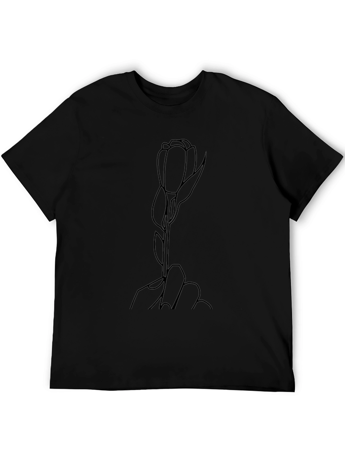 Minimalist Rose Outline Black T-Shirt