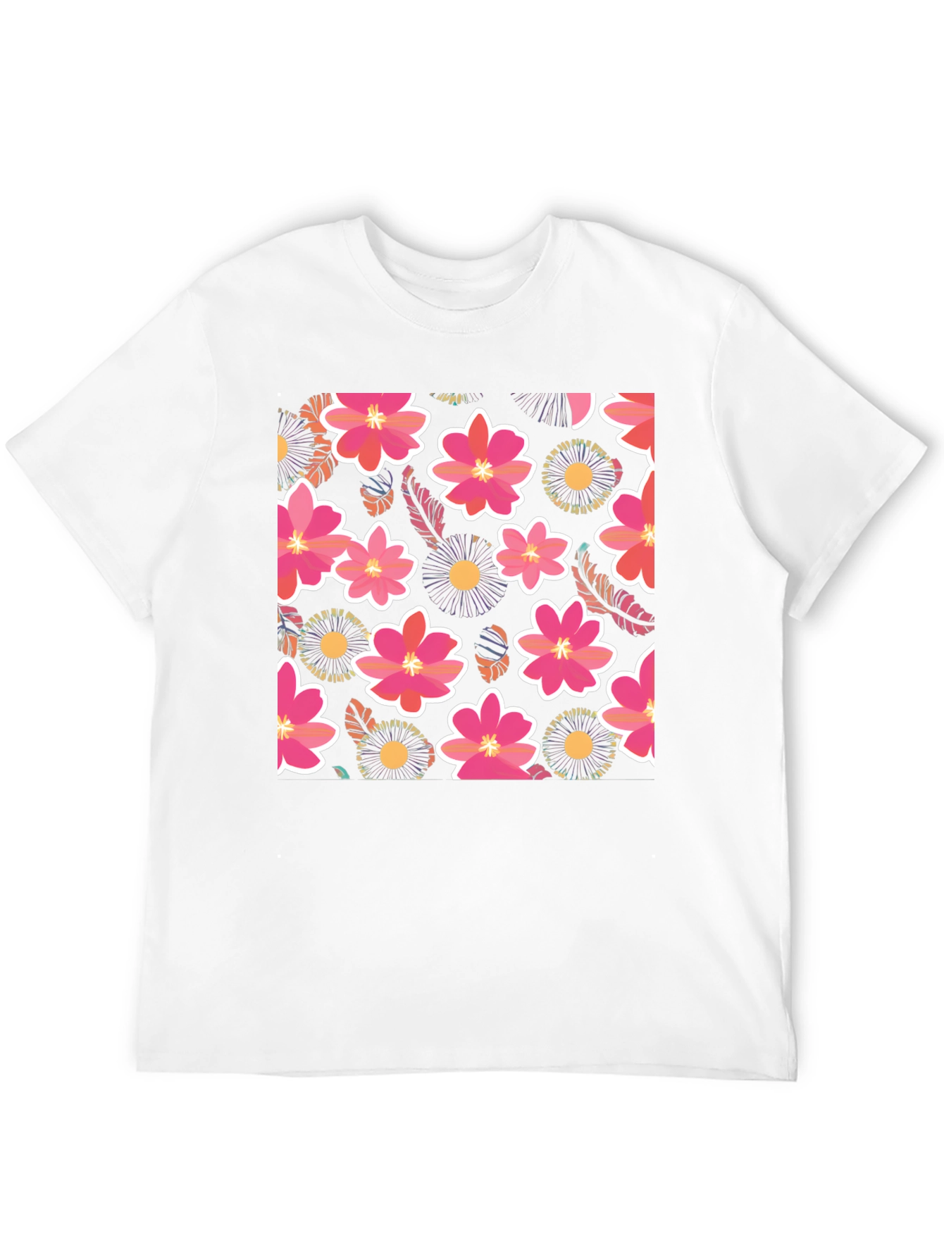 Floral Print Mens Black T-Shirt