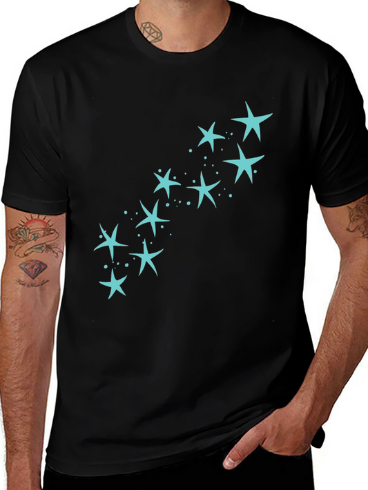 Mens Black T-Shirt with Teal Star Design