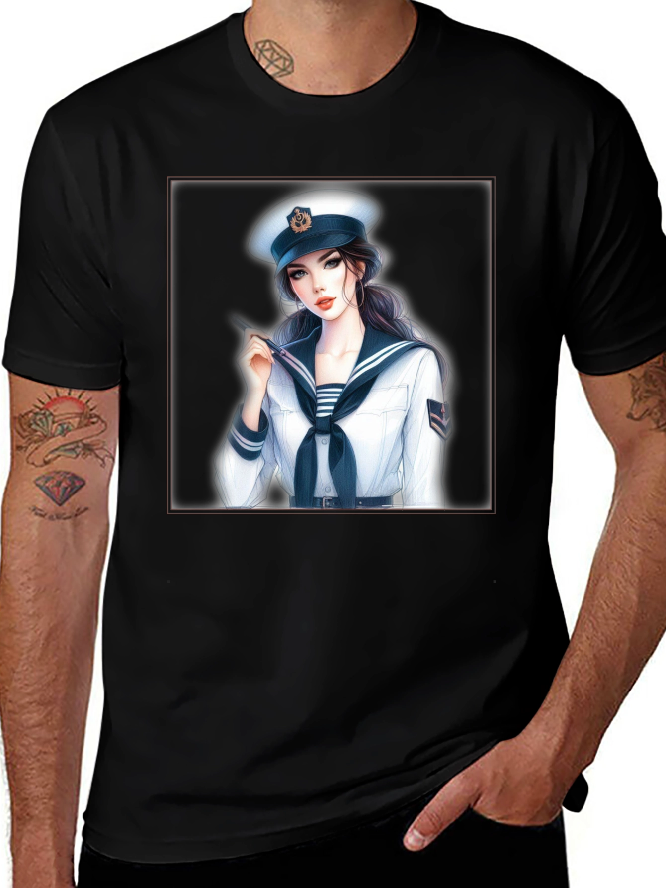 Sailor Girl Graphic T-Shirt - Black