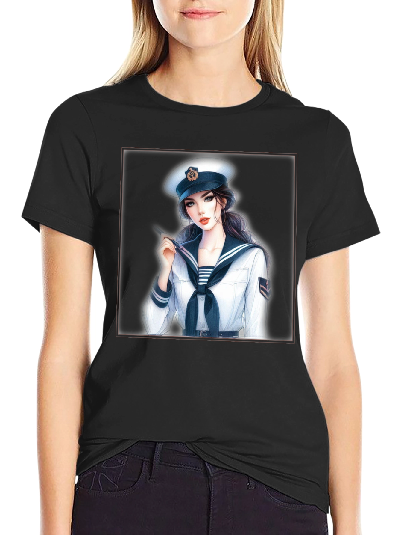 Sailor Girl Graphic T-Shirt - Black