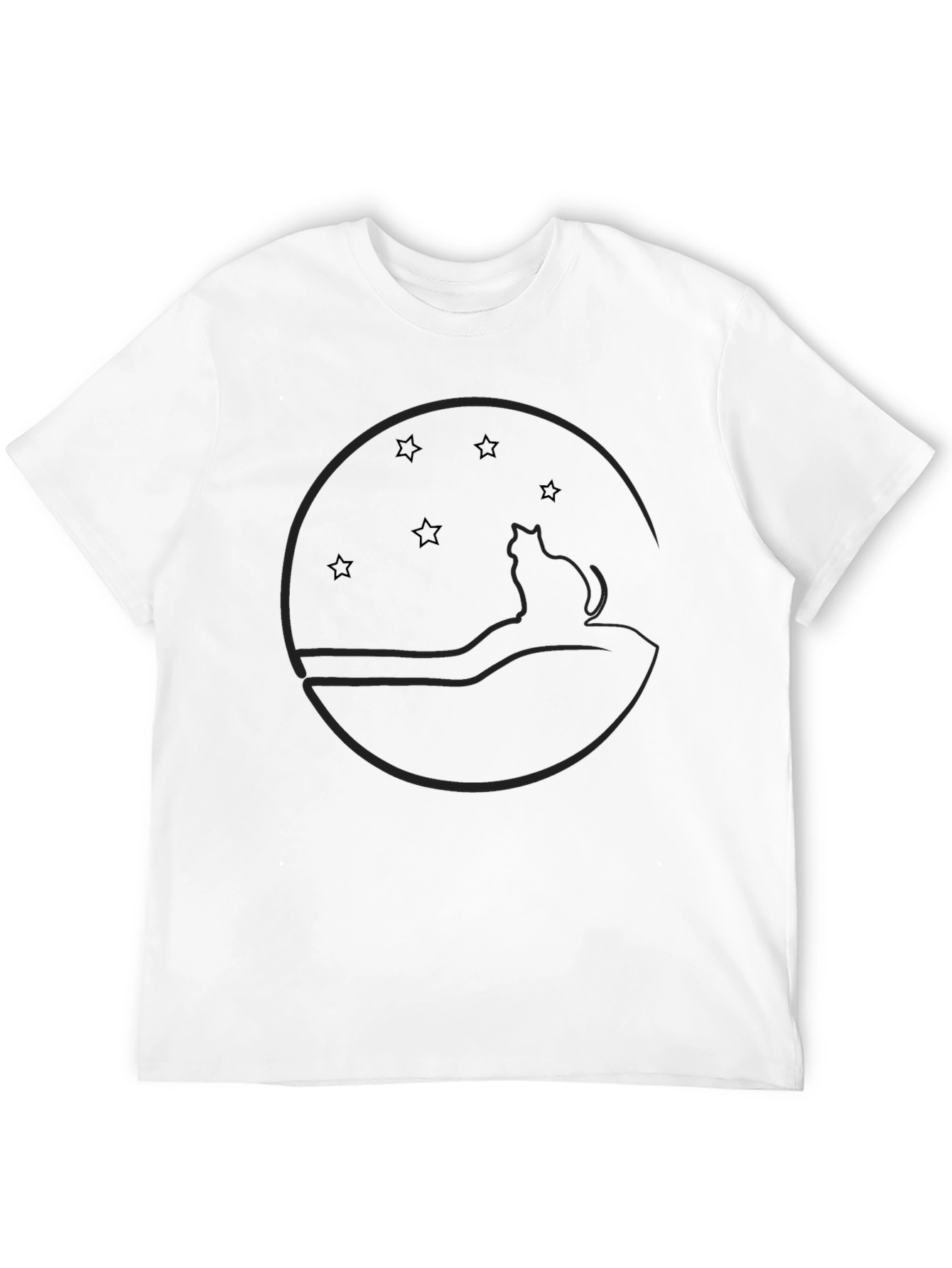 Cat & Stars Graphic Black T-Shirt - Unisex Style