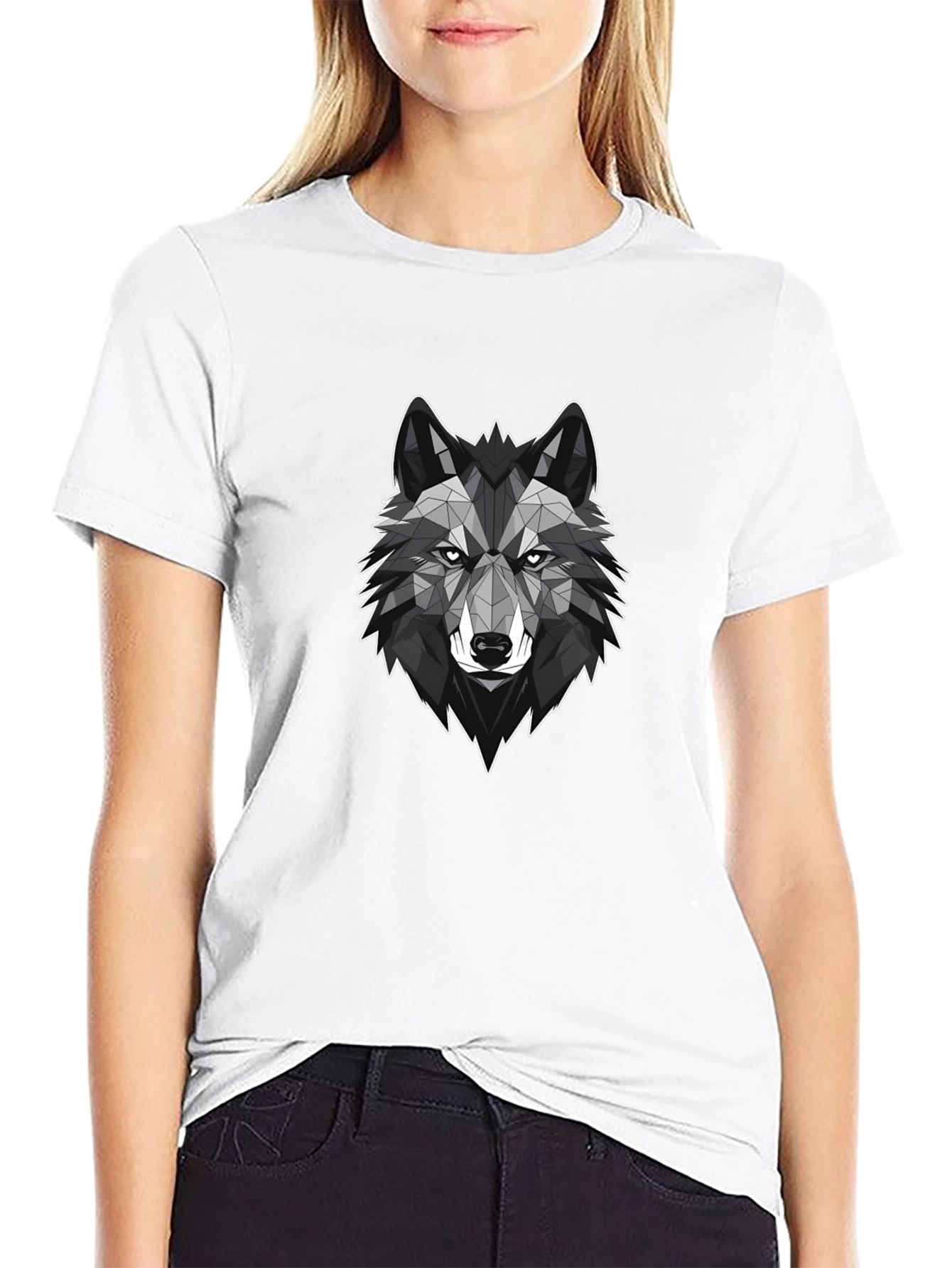 Geometric Wolf Graphic Tee - Stylish Black T-Shirt