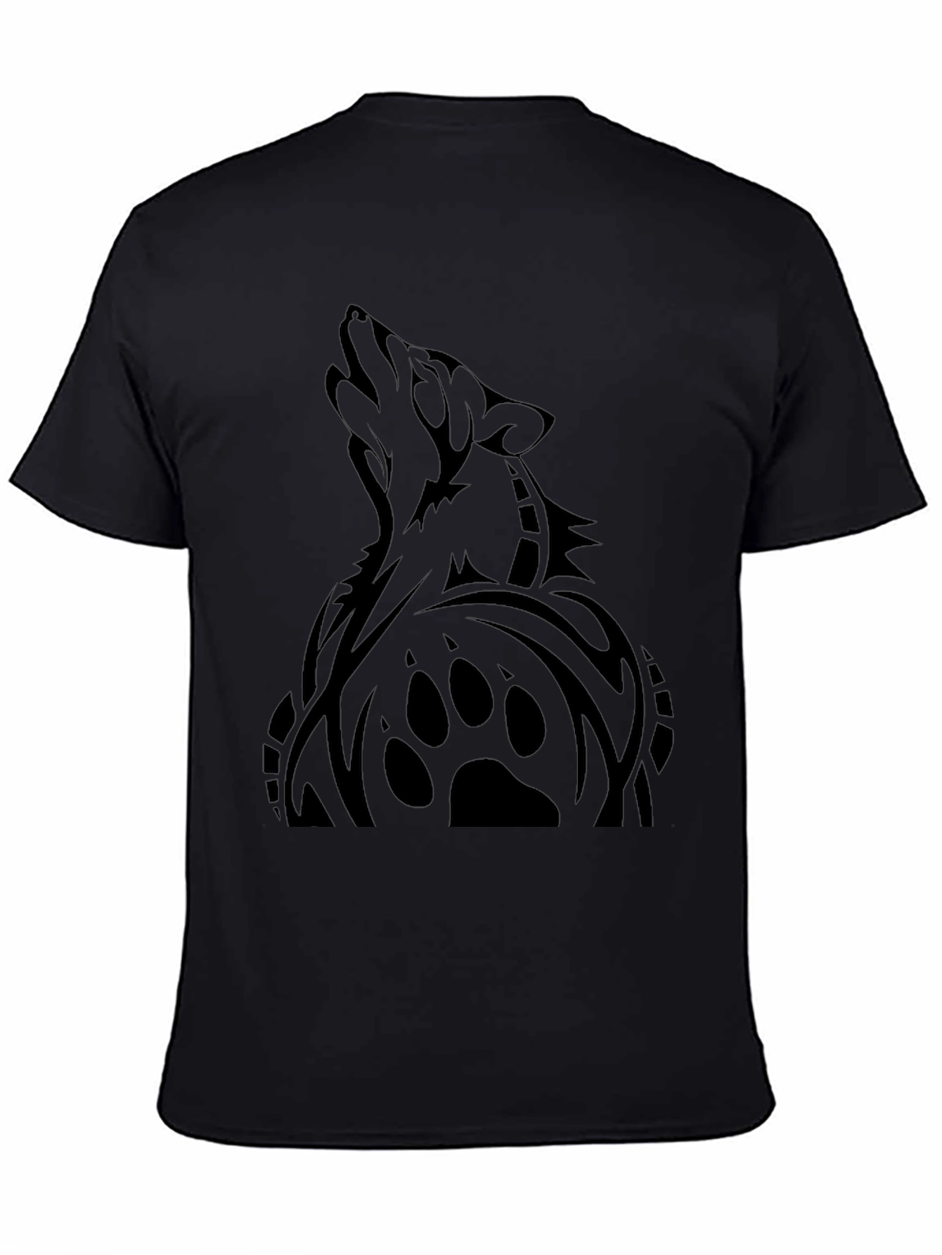 Mens Black Wolf Graphic Tee - Tribal Design